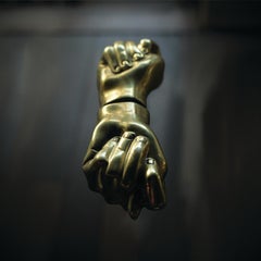 Golden "Figa" Contemporary Double Door Handle in Cast Brass by Estudio Orth