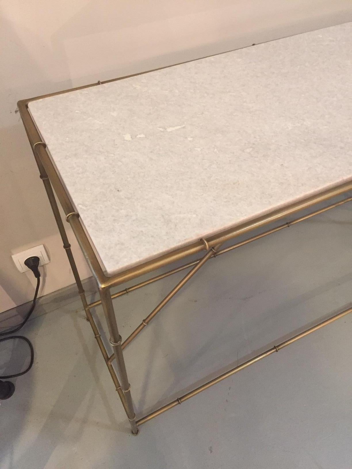 French Contemporary Golden Metal and White Marble Console Table