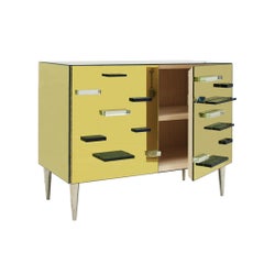 Italian Cabinets Made of Golden Murano Glass Mirror and Brass, Contemporary