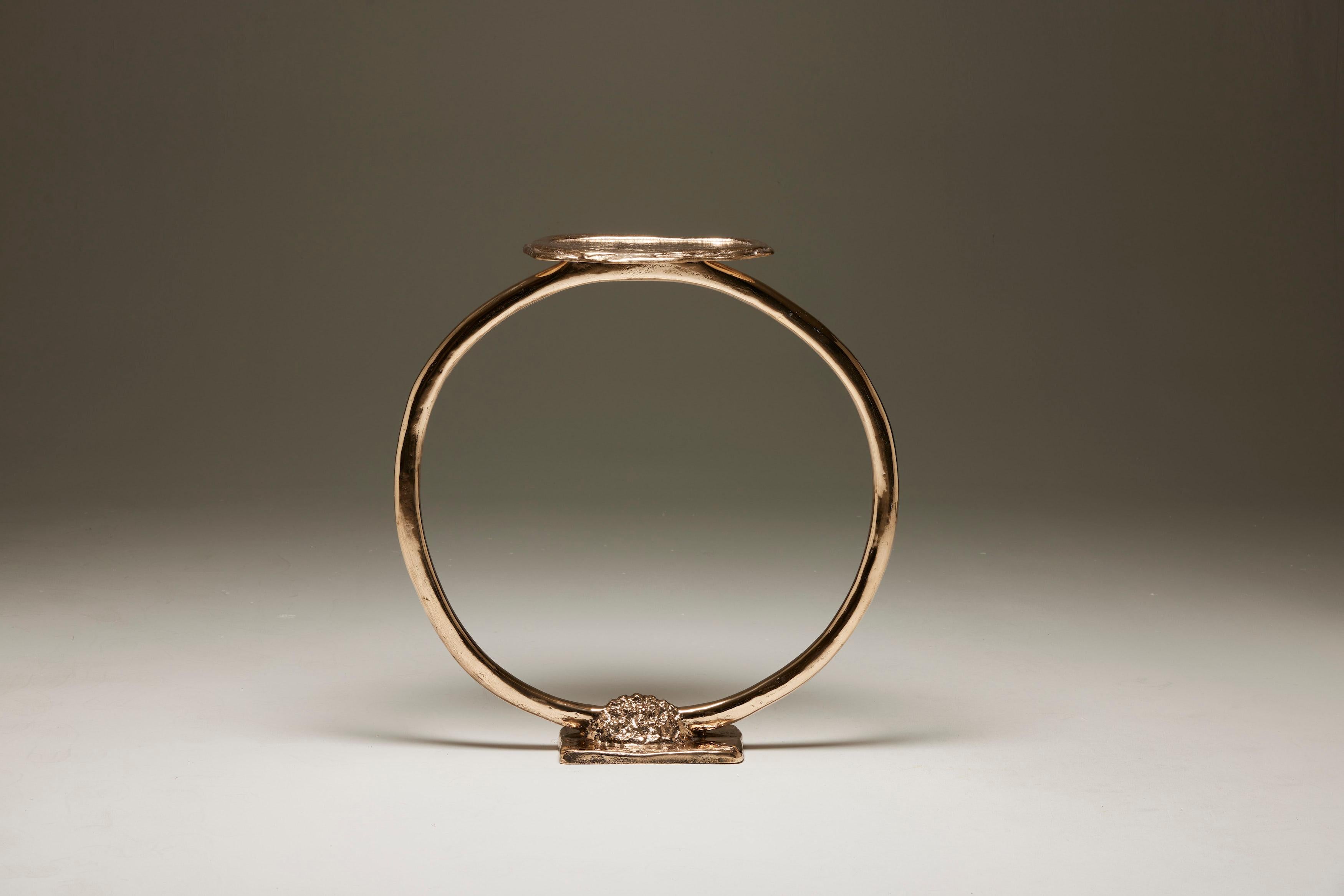 Organic Modern Contemporary Golden Polish Bronze Ring Console by Colo, France For Sale