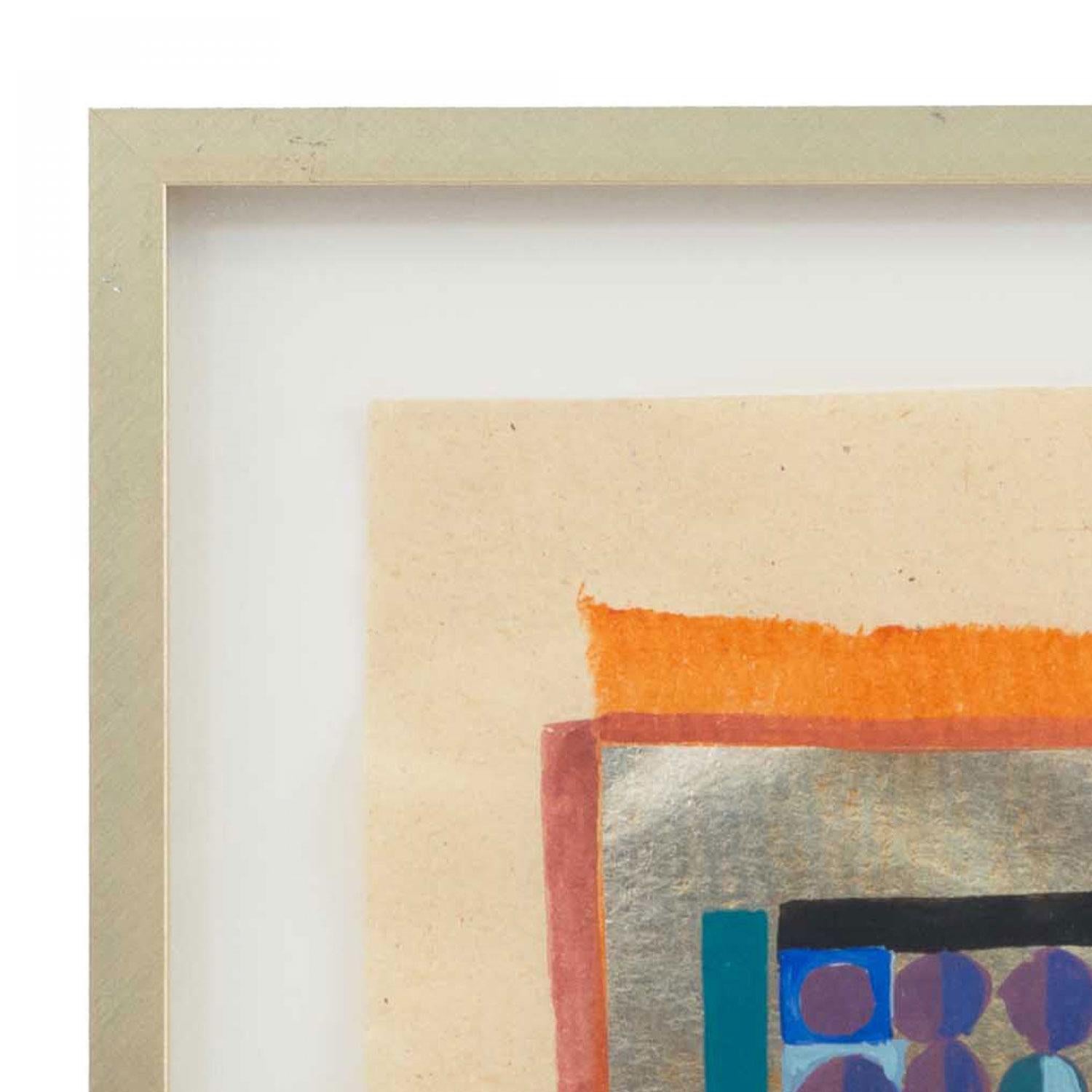 Zeitgenössische abstrakte Malerei in Silberfolie und Gouache auf Reispapier in einem rechteckigen Goldrahmen (TOM JOHN, 2003) (Ähnliche Werke: JOH6213/JOHN6214/JOH6216)