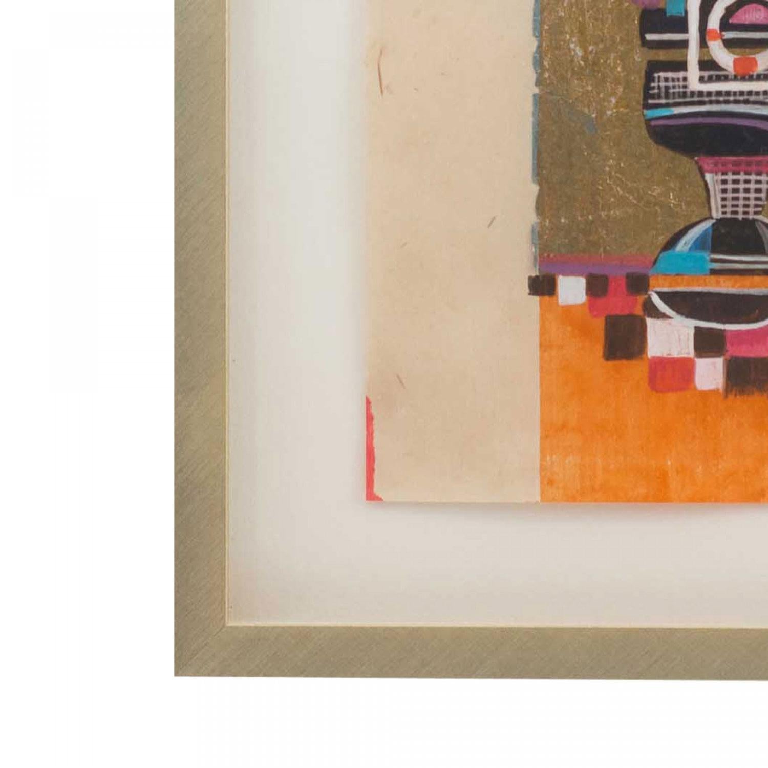 Zeitgenössische abstrakte Malerei in Silberfolie und Gouache auf Reispapier in einem rechteckigen Goldrahmen (TOM JOHN, 2003) (Ähnliche Werke: JOH6214/JOH6215/JOH6216)