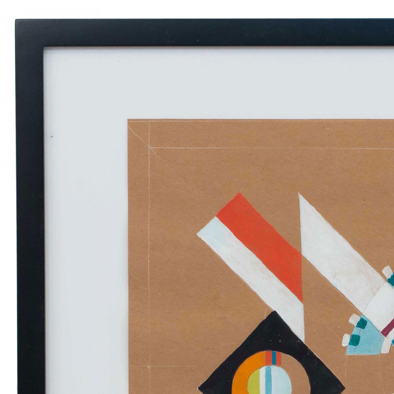 Zeitgenössisches abstraktes Gemälde in Gouache und Bleistift auf Papier in einem schwarzen rechteckigen Rahmen (TOM JOHN, 2010) (12 weitere ähnliche Werke: JOH6200-JOH6212)