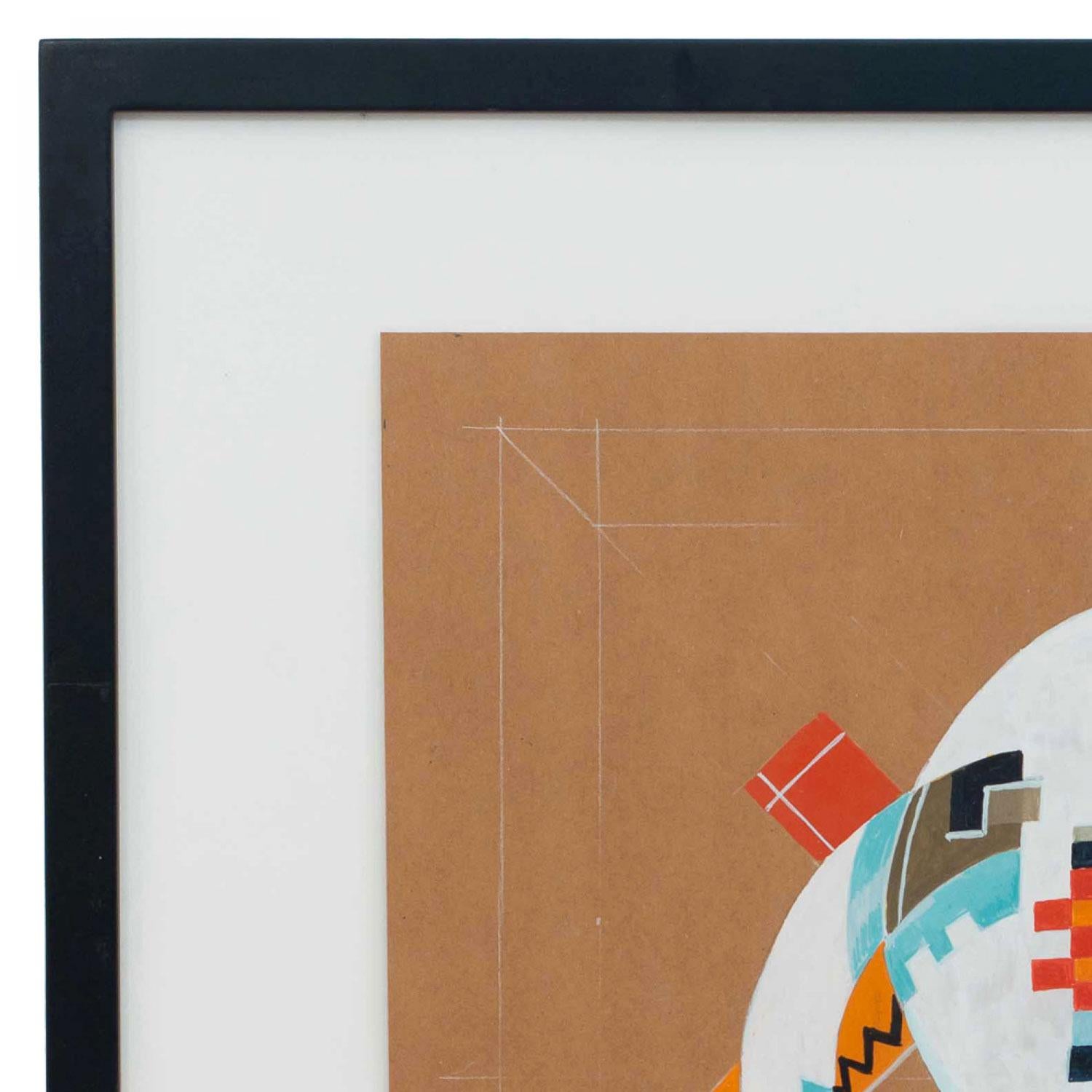 Zeitgenössisches abstraktes Gemälde in Gouache und Bleistift auf Papier in einem schwarzen rechteckigen Rahmen (TOM JOHN, 2010) (12 weitere ähnliche Werke: JOH6200-JOH6212)