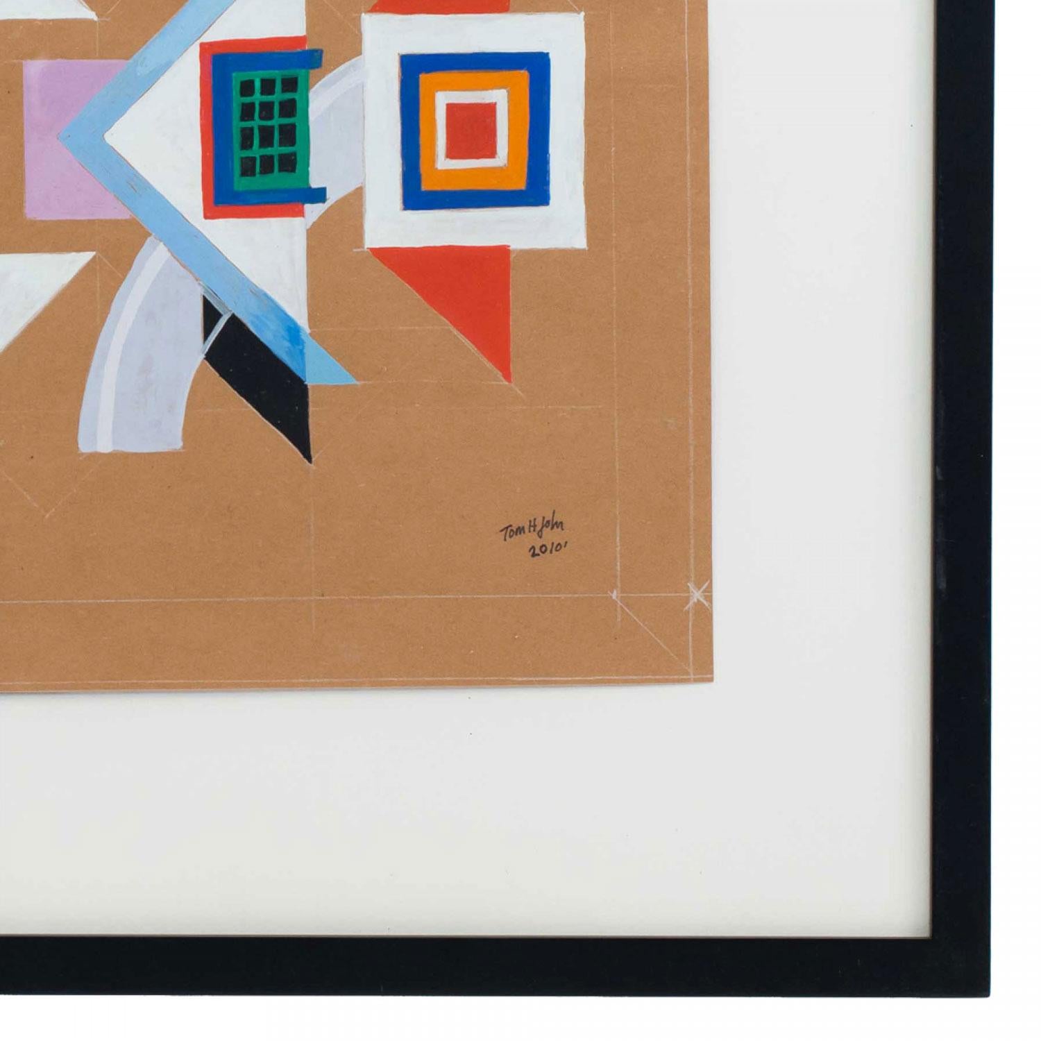 Zeitgenössisches abstraktes Gemälde in Gouache und Bleistift auf Papier in einem schwarzen rechteckigen Rahmen (TOM JOHN, 2010) (12 weitere ähnliche Werke: JOH6200-JOH6212)