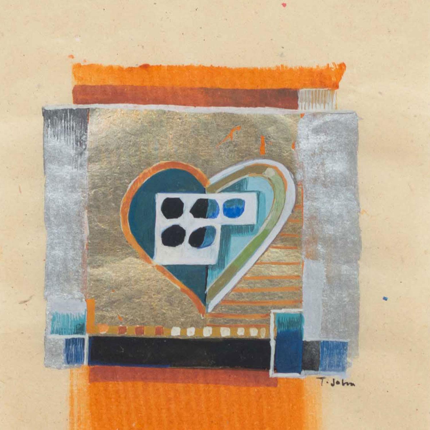 Contemporary Gouache Abstract Painting (Vergoldet) im Angebot