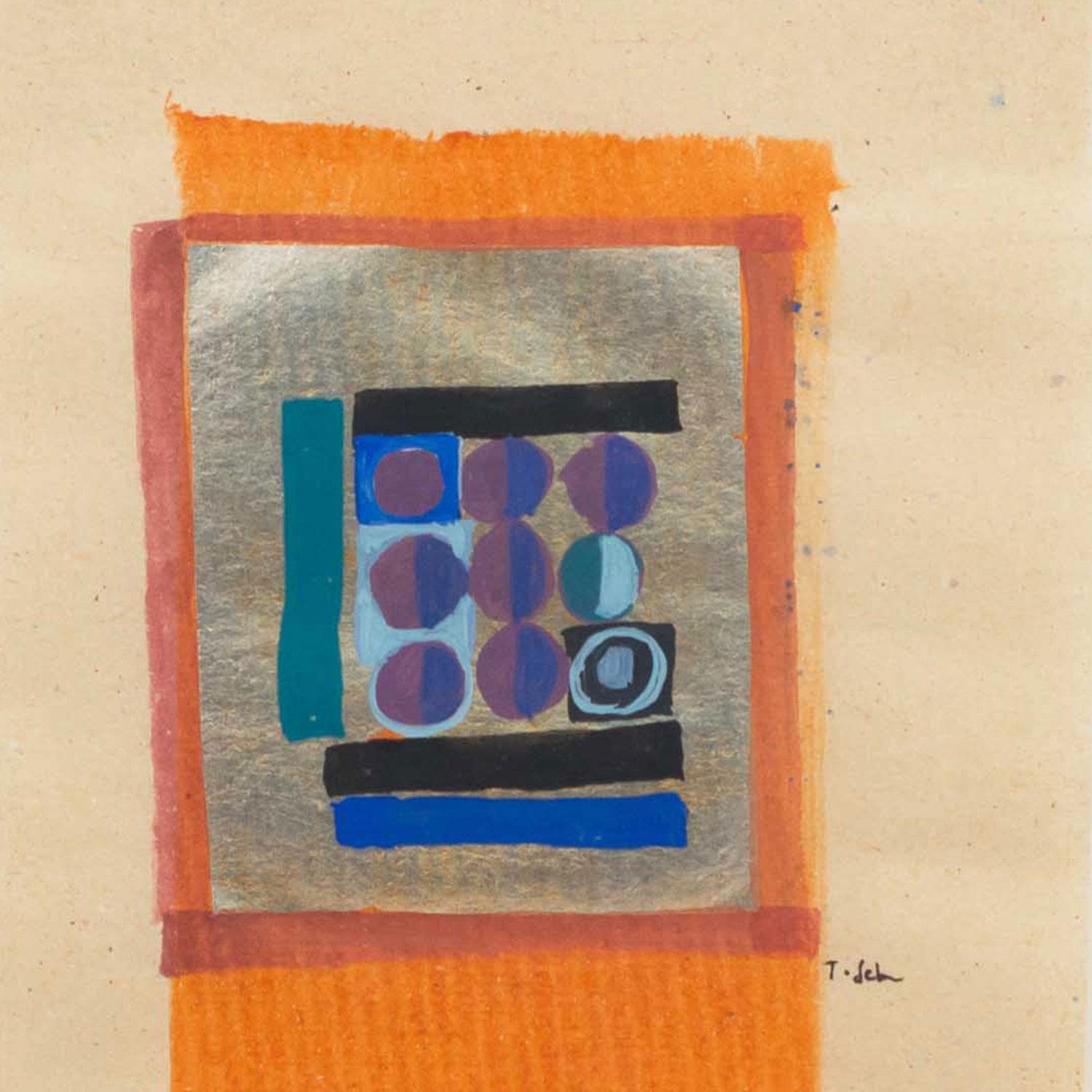 Contemporary Gouache Abstract Painting (Vergoldet) im Angebot