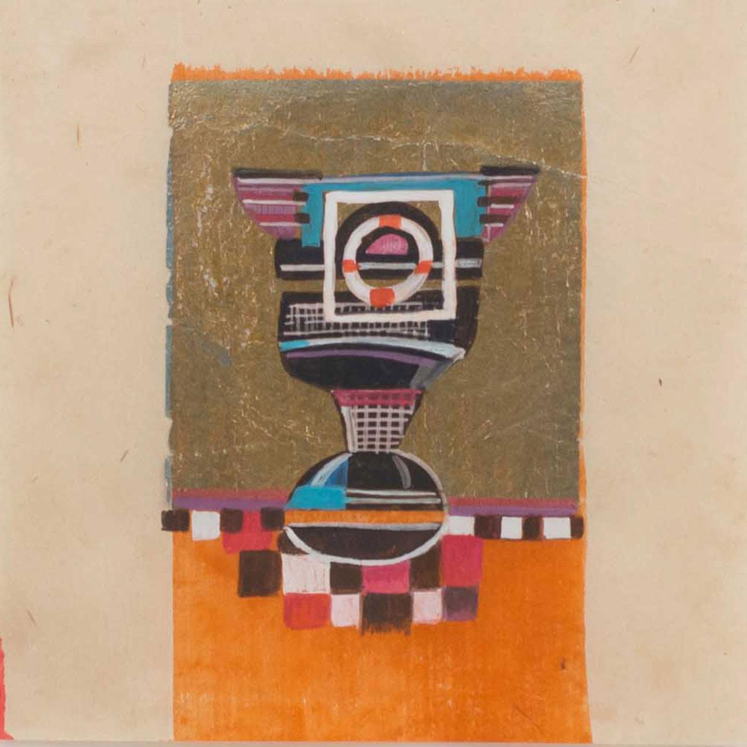 Contemporary Gouache Abstract Painting (Vergoldet) im Angebot