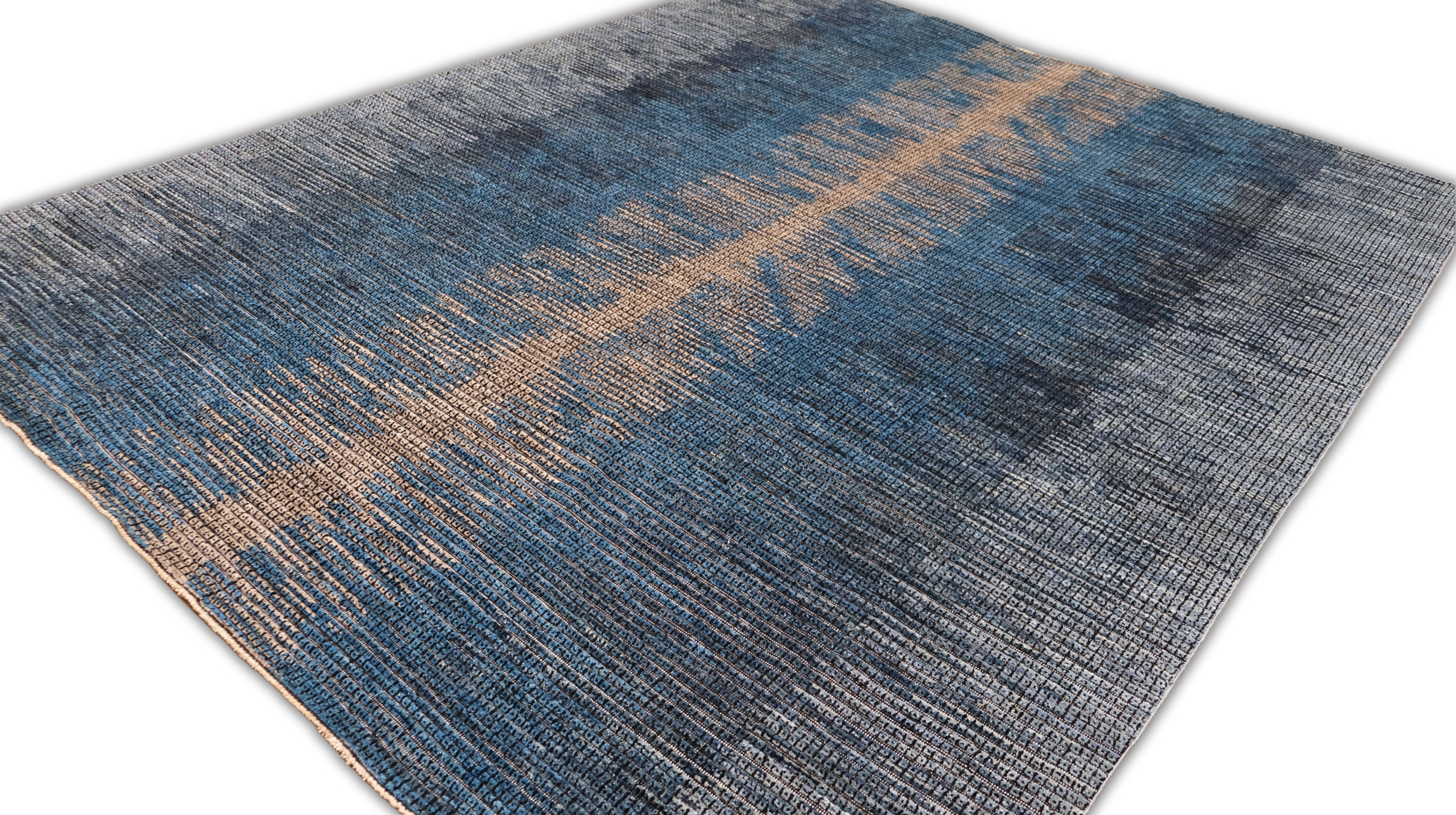 Contemporary Gradient Designed Blue Grey Neutral Wool Rug 8'2''x10'3'' For Sale 2