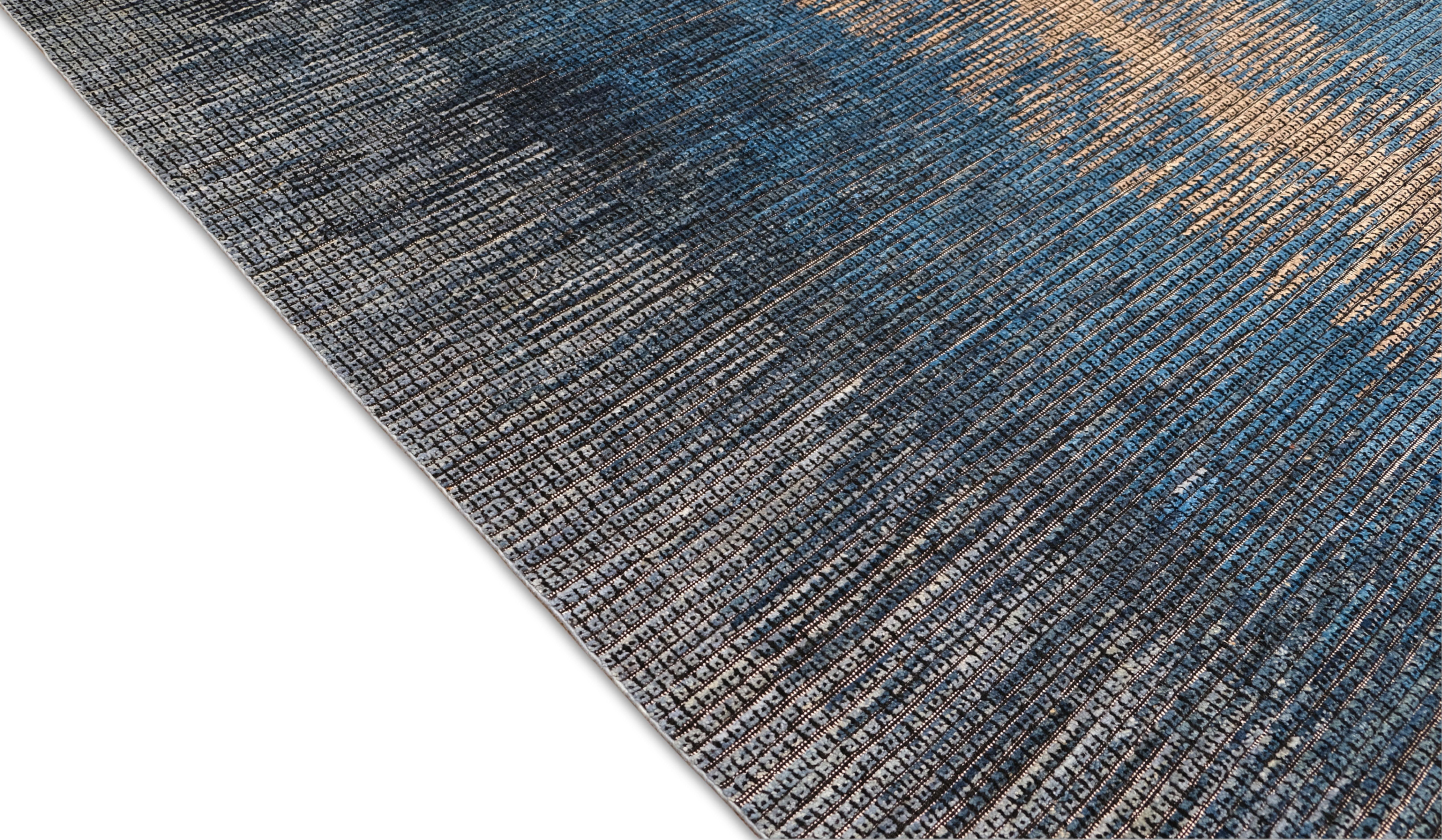 Afghan Contemporary Gradient Designed Blue Grey Neutral Wool Rug 8'2''x10'3'' For Sale