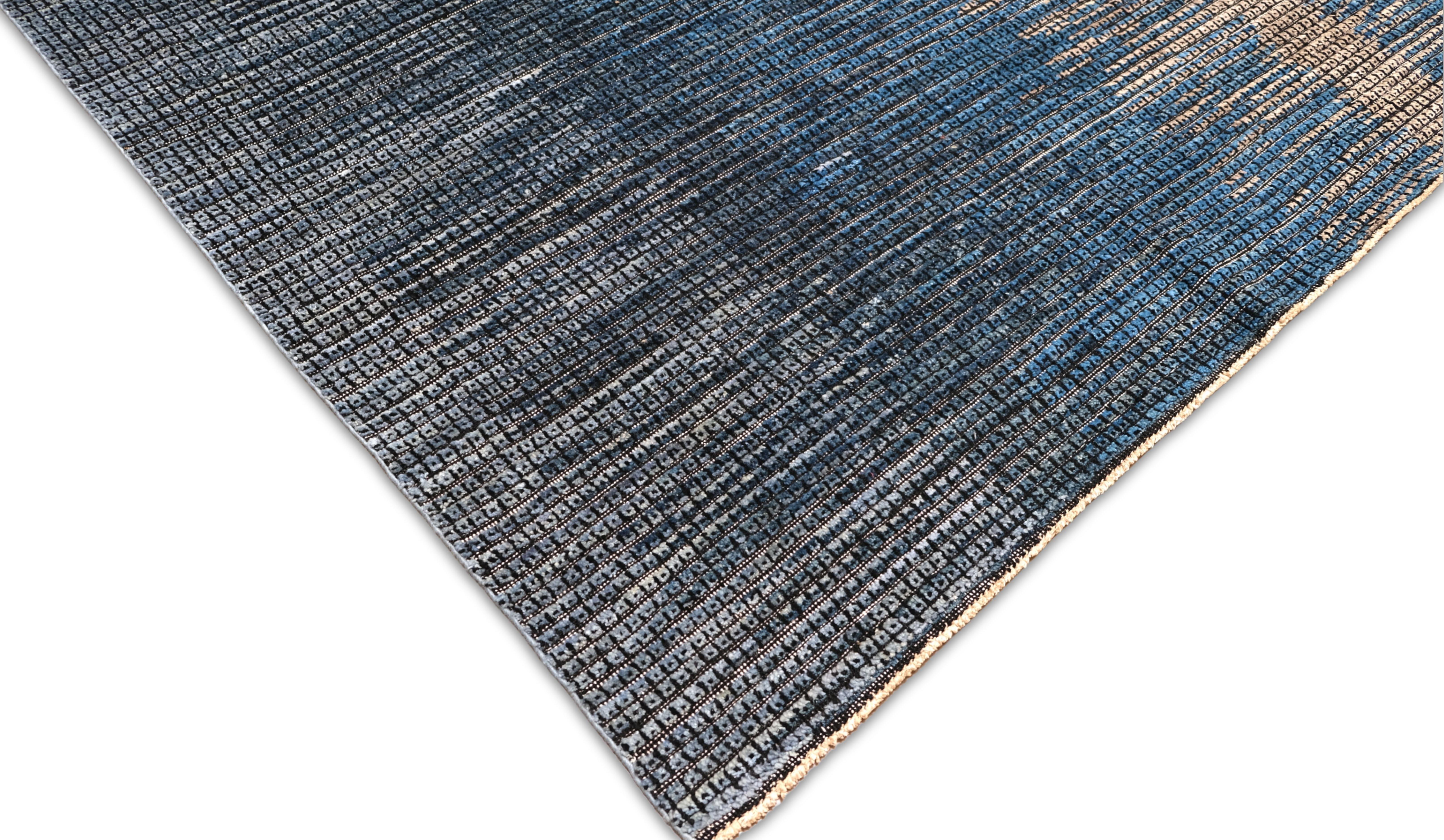 Hand-Knotted Contemporary Gradient Designed Blue Grey Neutral Wool Rug 8'2''x10'3'' For Sale