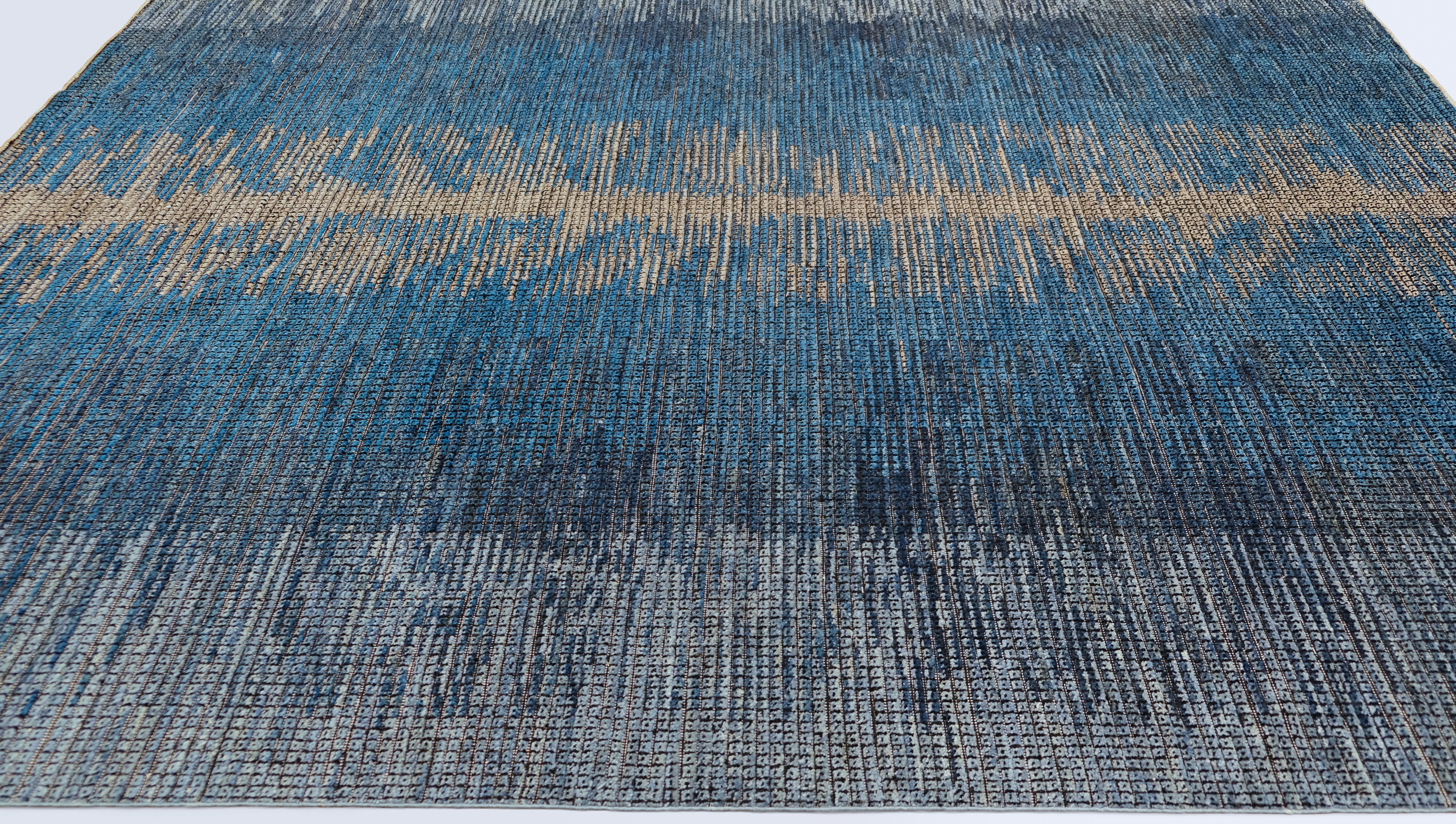 Contemporary Gradient Designed Blue Grey Neutral Wool Rug 8'2''x10'3'' In New Condition For Sale In Torrance, CA