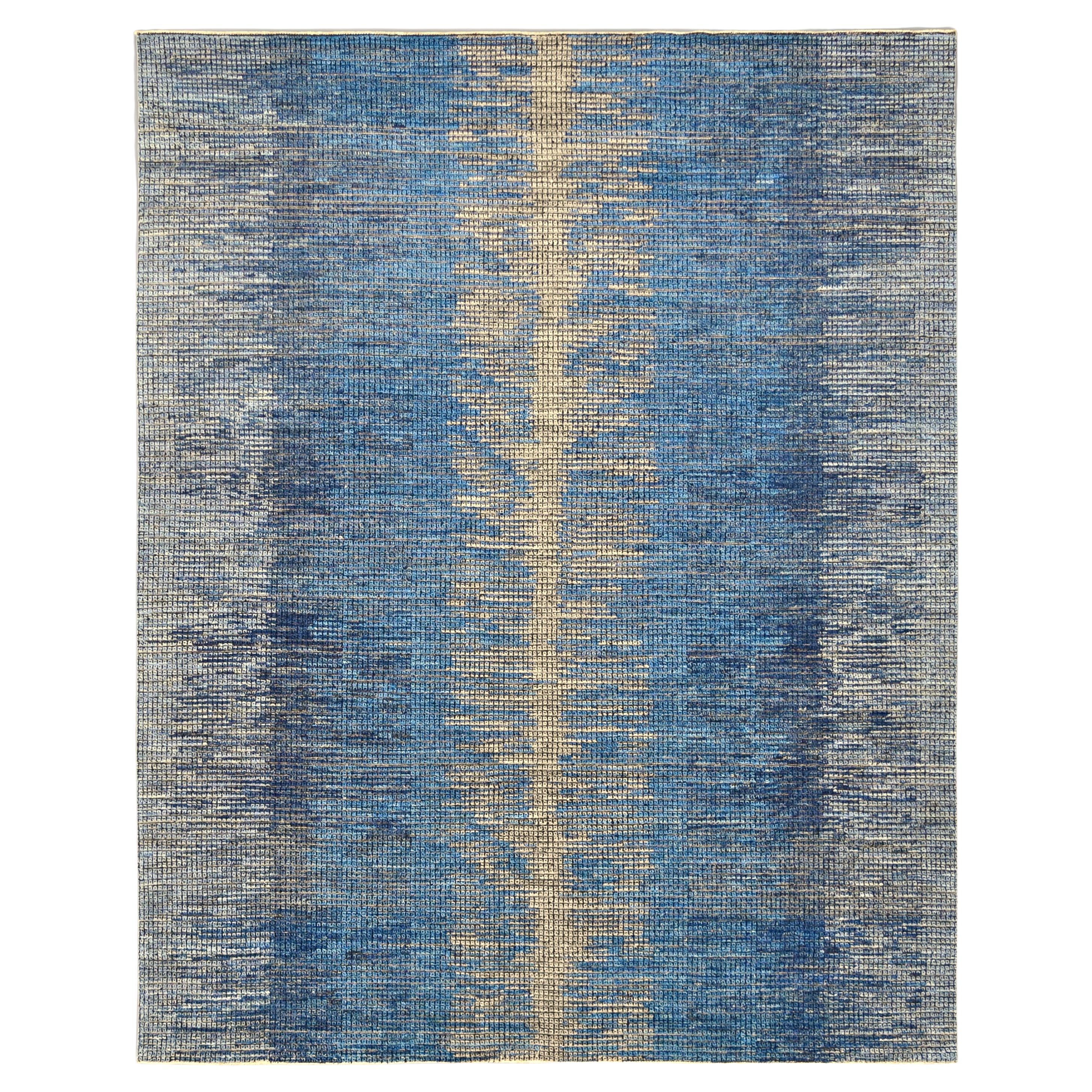 Contemporary Gradient Designed Blue Grey Neutral Wool Rug 8'2''x10'3'' For Sale