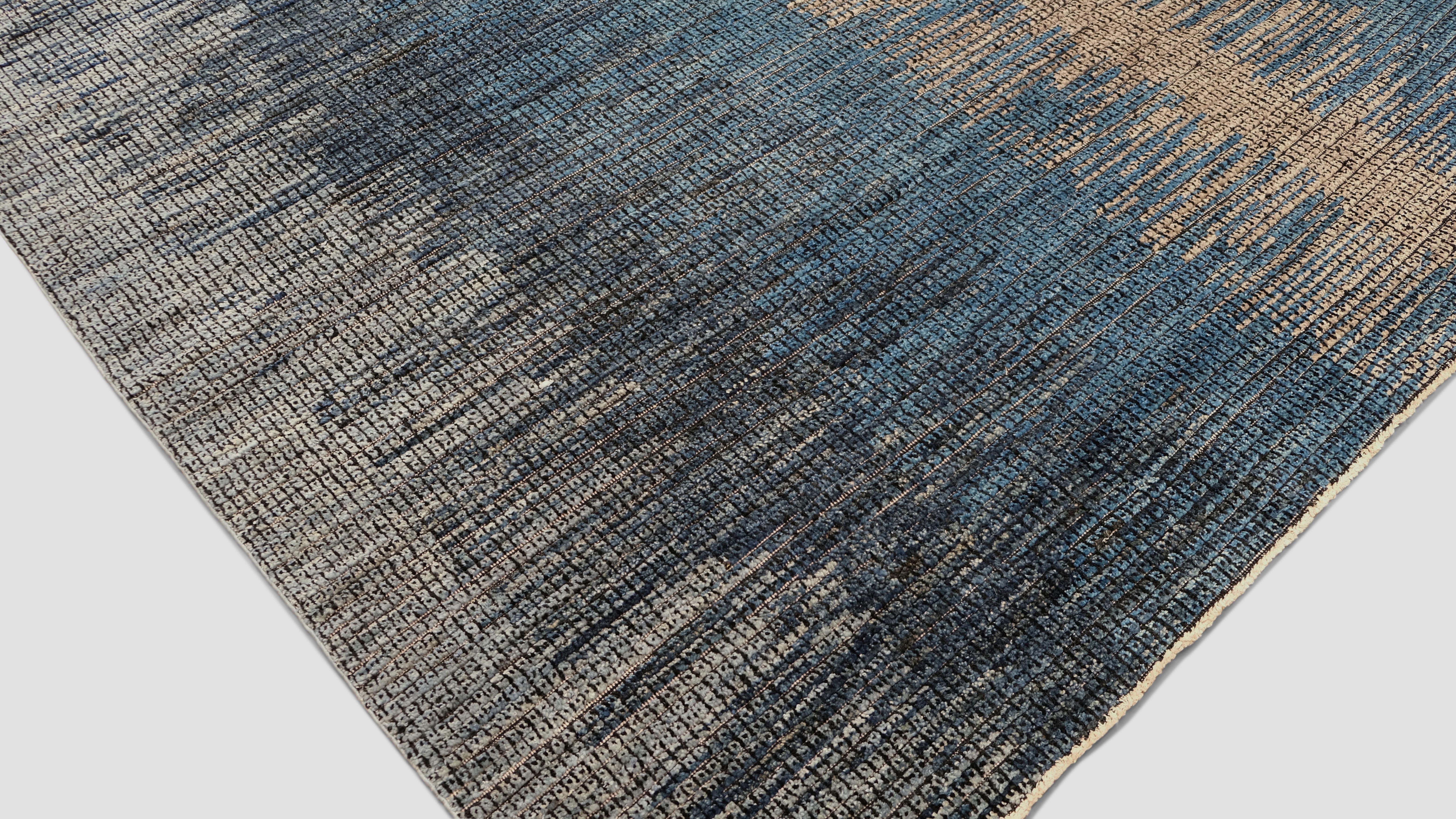 Contemporary Gradient Designed Blau Grau Neutral Wool Rug 9'1''x12' (Moderne) im Angebot