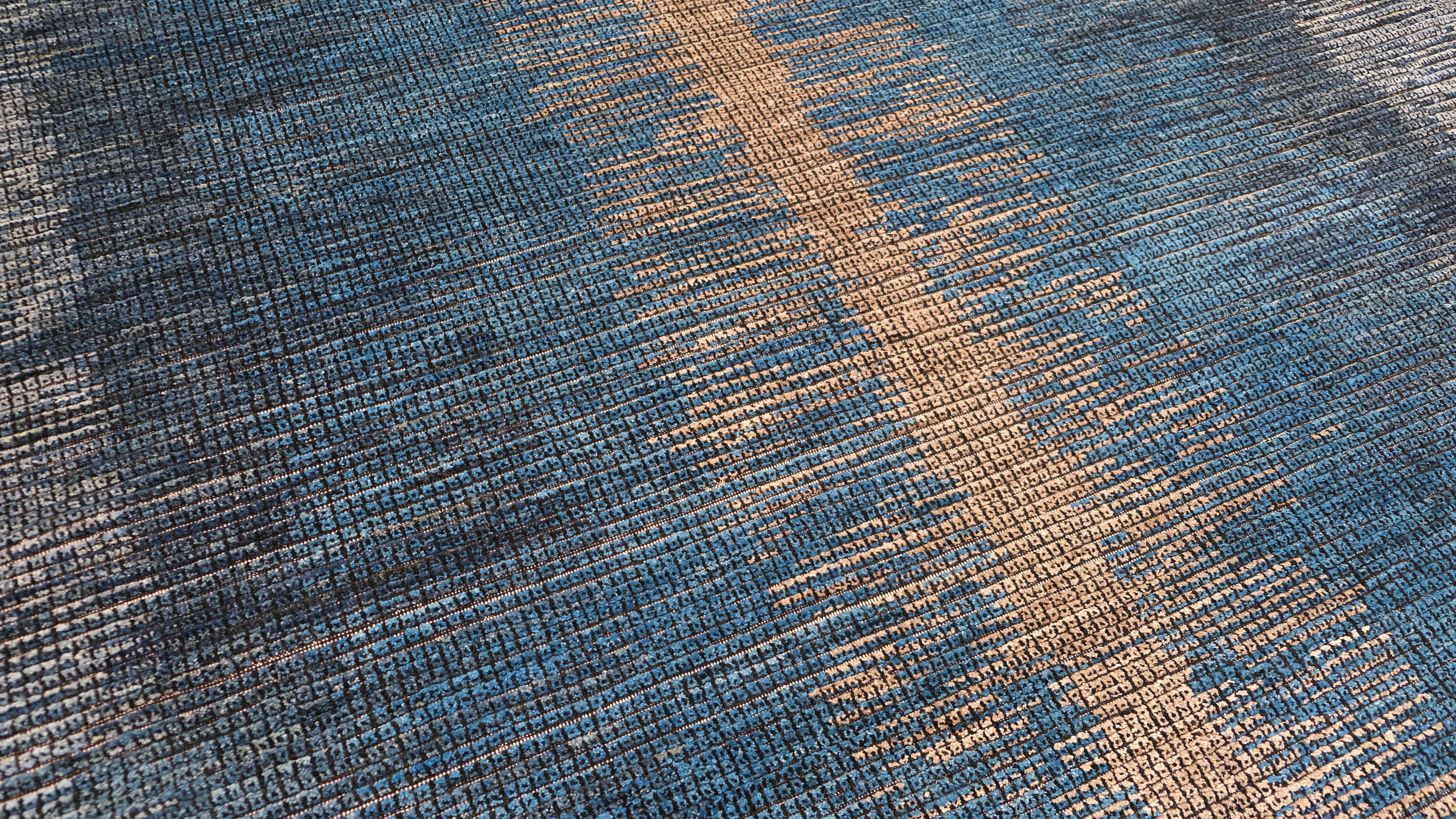 Contemporary Gradient Designed Blau Grau Neutral Wool Rug 9'1''x12' (Afghanisch) im Angebot