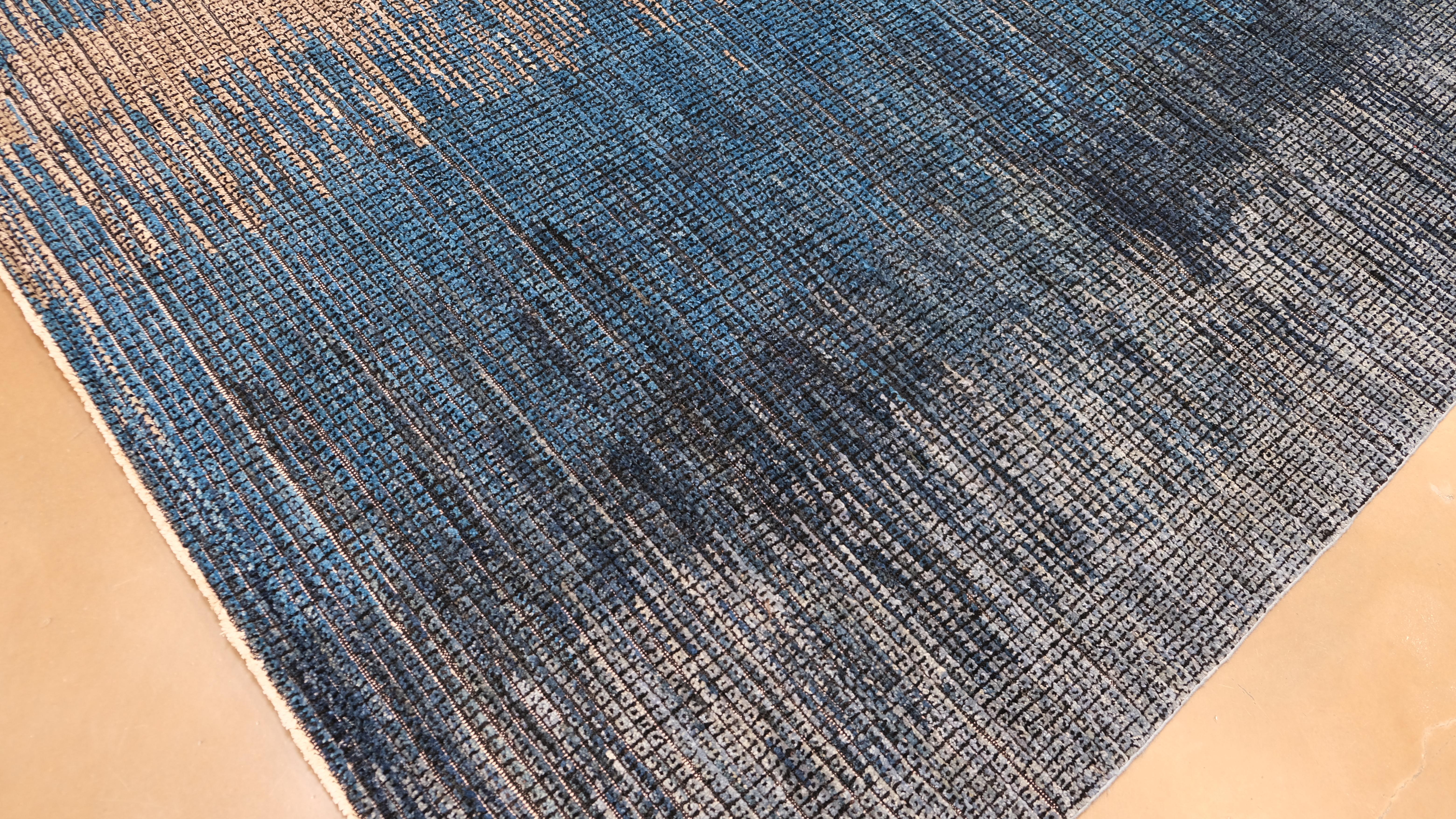 Contemporary Gradient Designed Blau Grau Neutral Wool Rug 9'1''x12' (Handgeknüpft) im Angebot