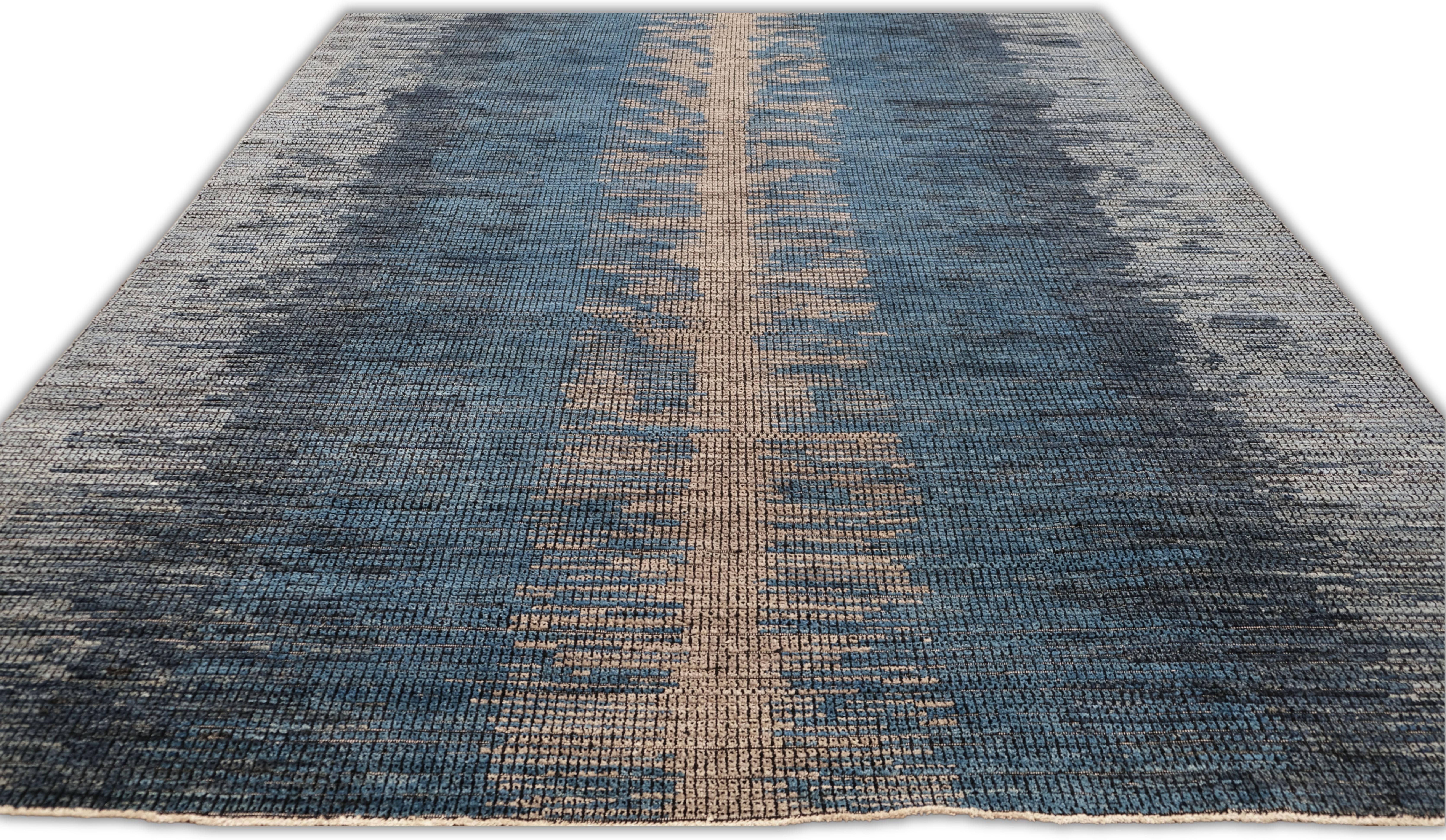 Contemporary Gradient Designed Blau Grau Neutral Wool Rug 9'1''x12' (21. Jahrhundert und zeitgenössisch) im Angebot