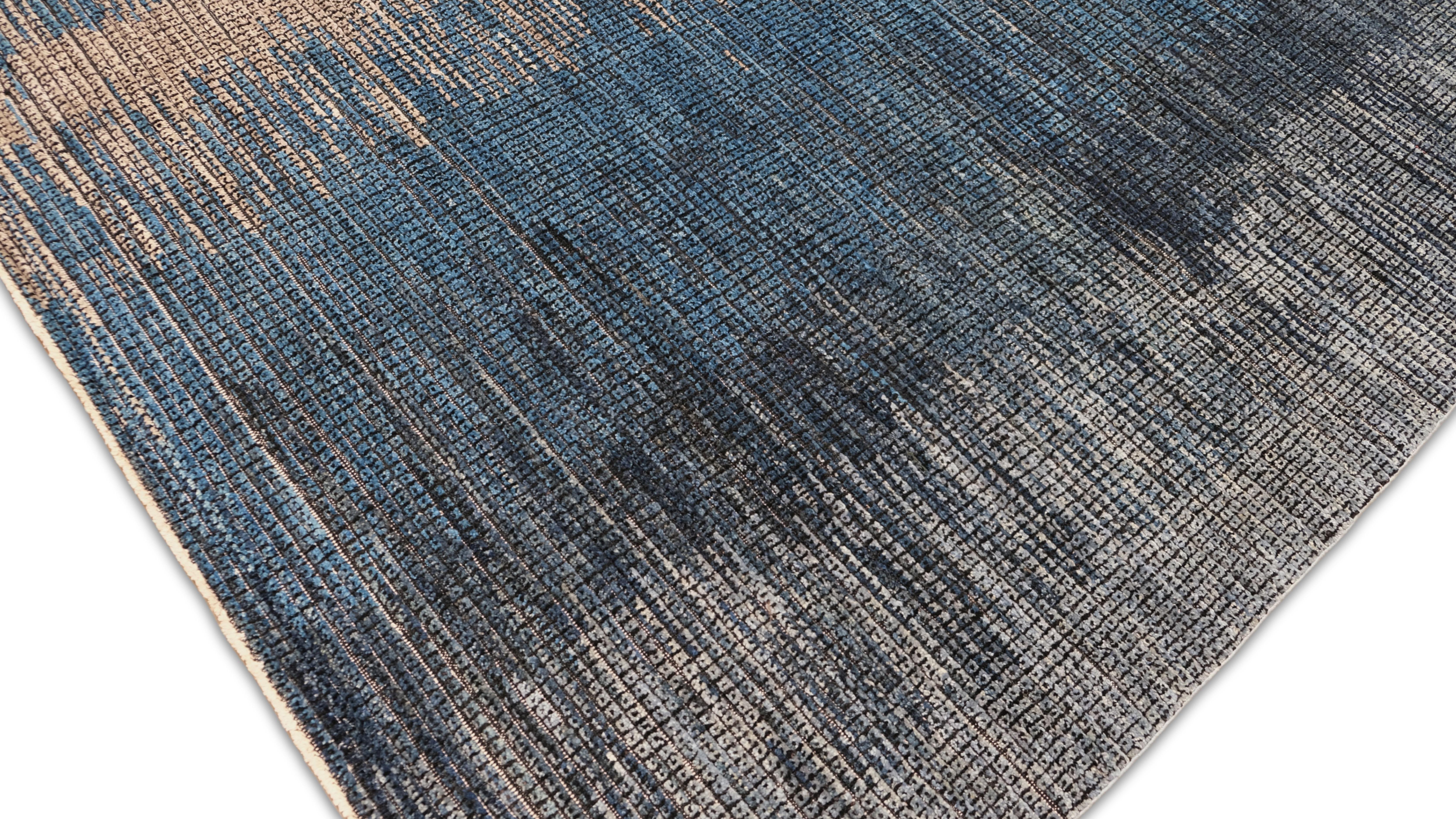 Contemporary Gradient Designed Blau Grau Neutral Wool Rug 9'1''x12' (Wolle) im Angebot