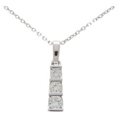 Contemporary Graduating Diamond Pendant Necklace in 14k White Gold