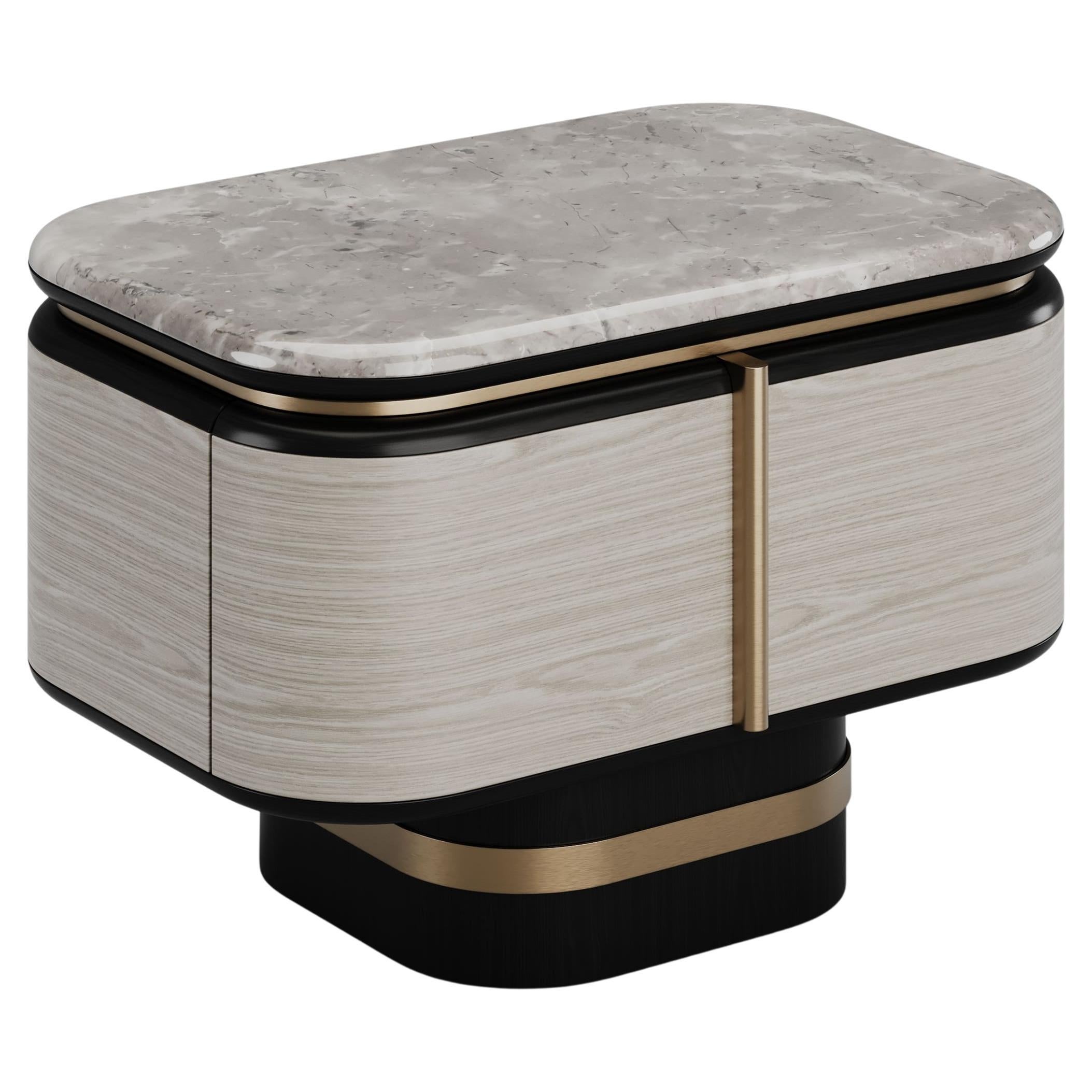 Contemporary Gralto Black Bedside Table With Grey Koto Wood Leg For Sale