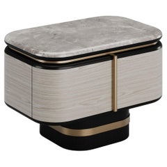 Contemporary Gralto Black Bedside Table With Grey Koto Wood Leg
