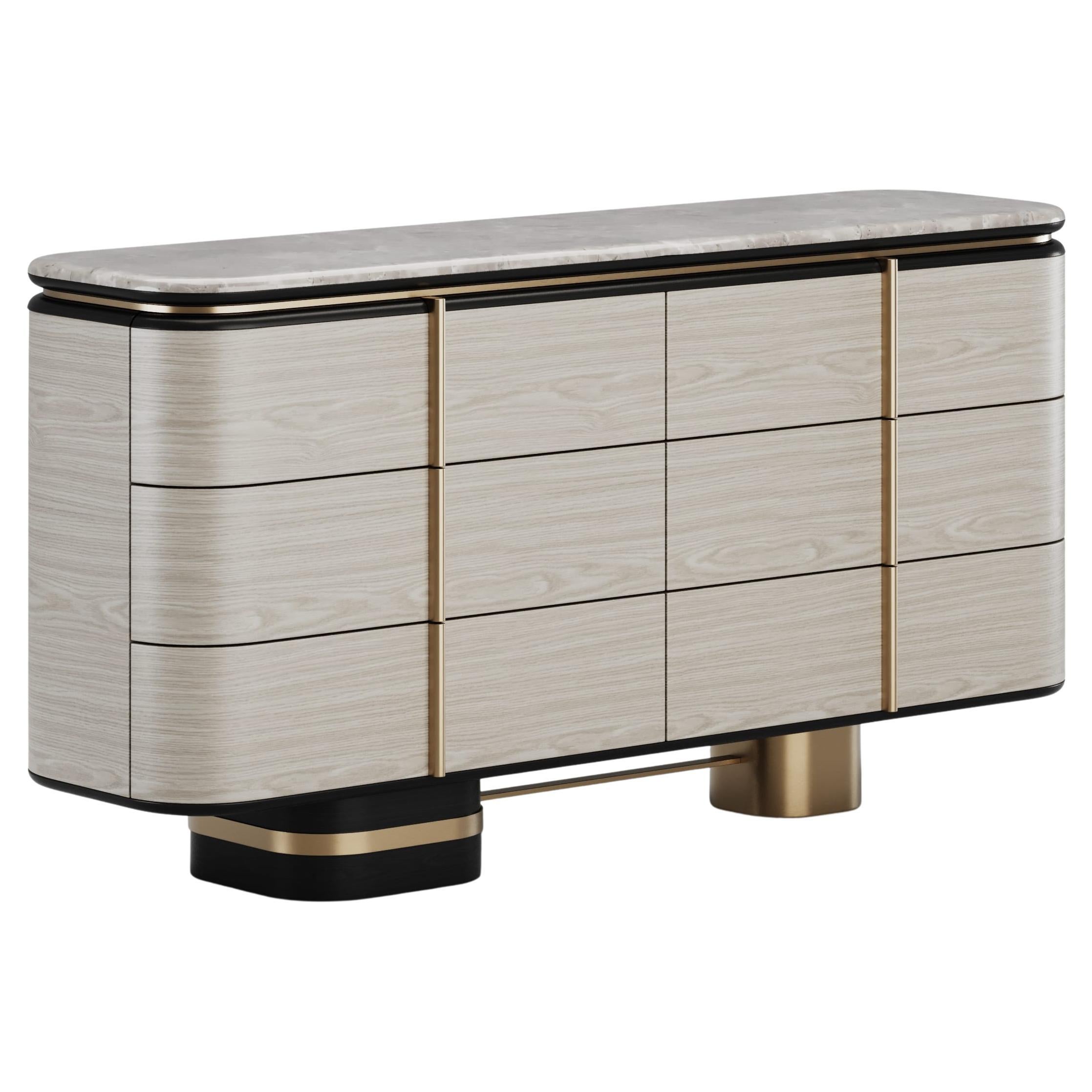 Contemporary Gralto Dresser With Metallic Details And Marble Top For Sale