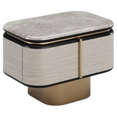 Contemporary Gralto Gold Bedside Table With Brushed Brass Finish Leg
