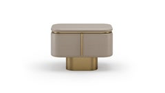 Contemporary Gralto Gold Bedside Table With Brushed Brass Finishes and Wood Top