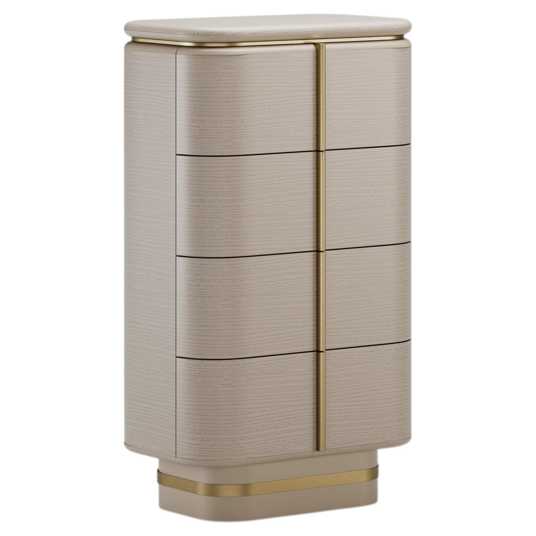 Contemporary Gralto Tall Dresser With Metallic Details and Lacquer