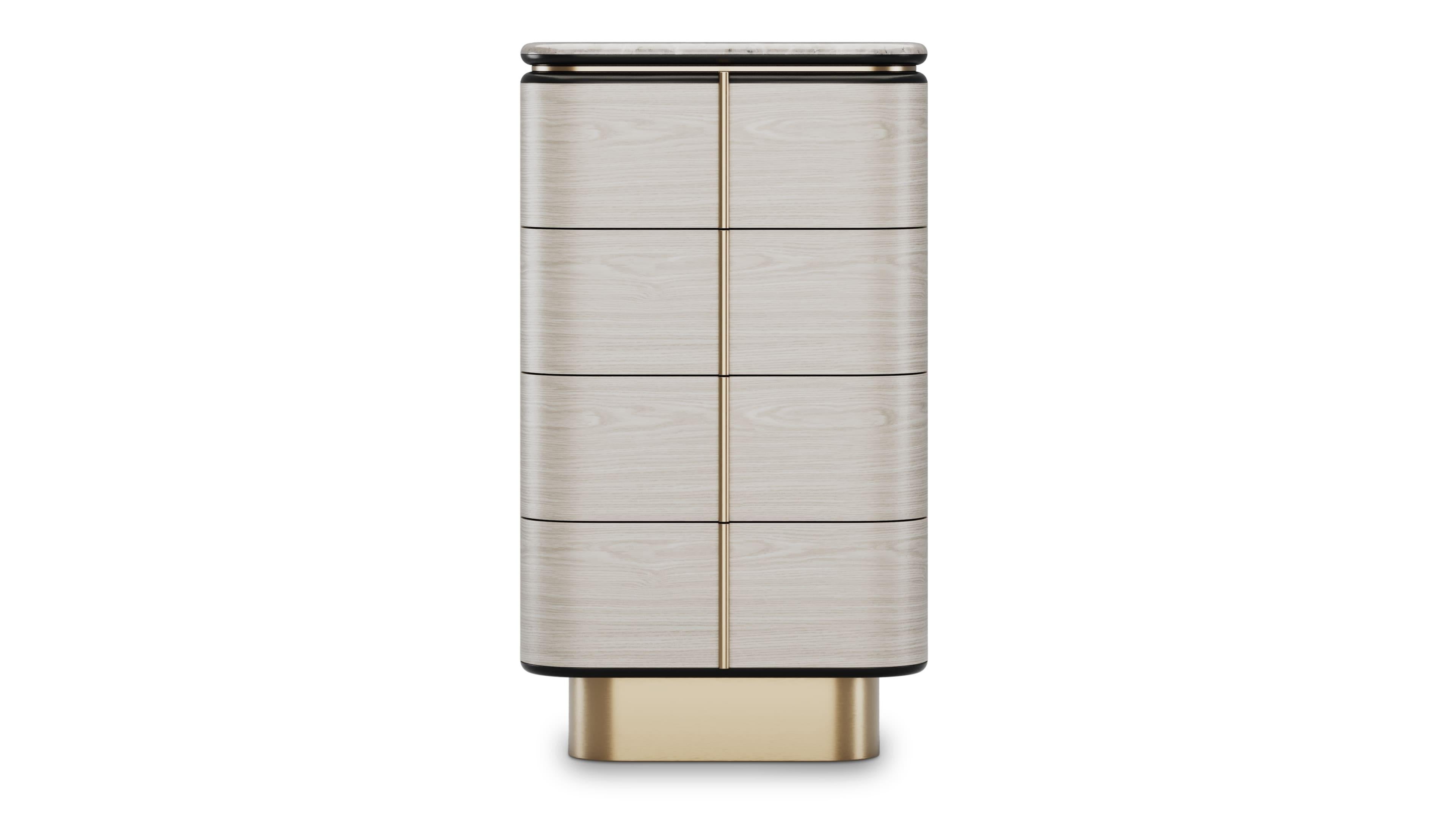 Mid-Century Modern Contemporary Gralto Tall Dresser With Metallic Details For Sale