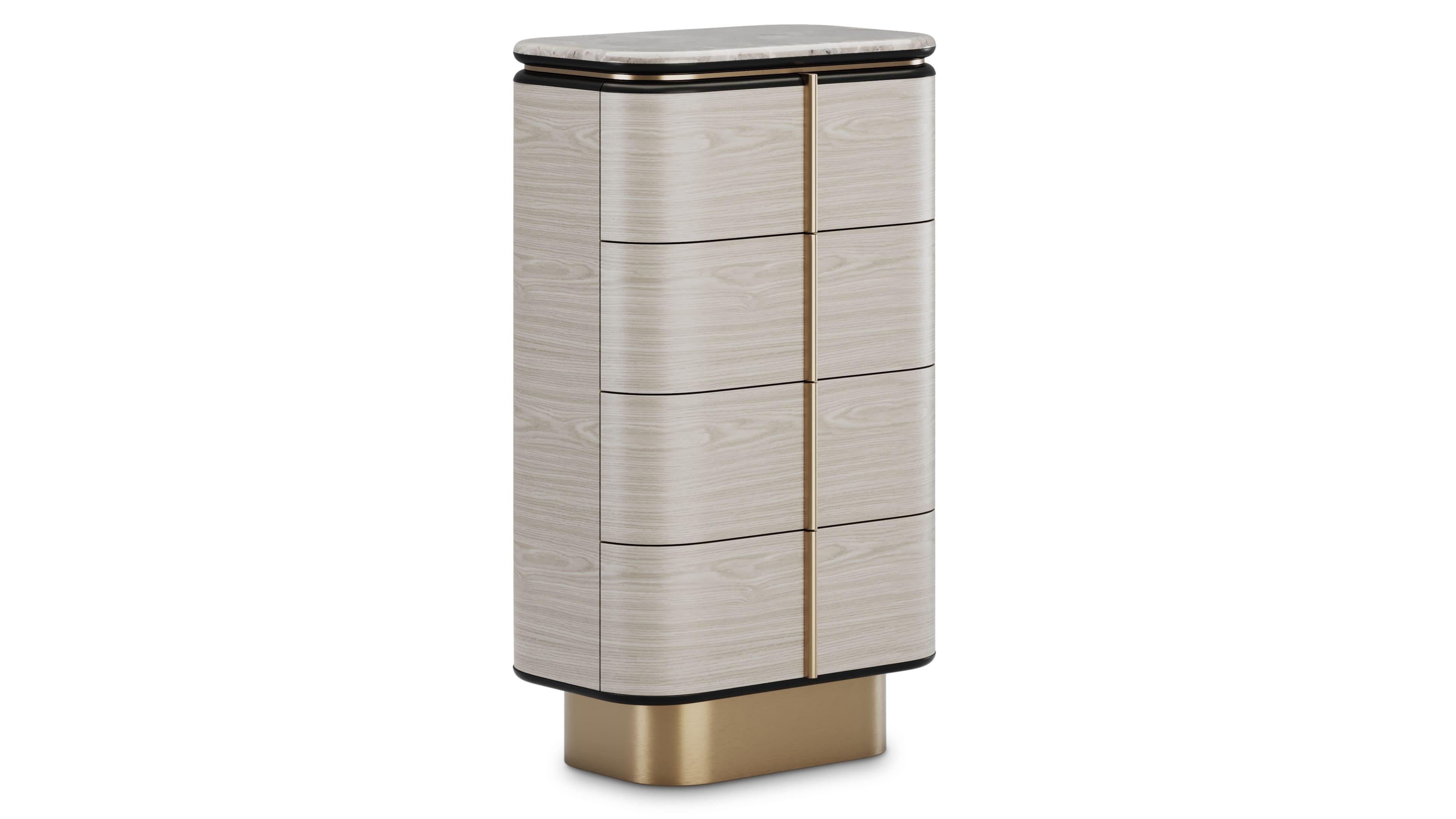 Portuguese Contemporary Gralto Tall Dresser With Metallic Details For Sale