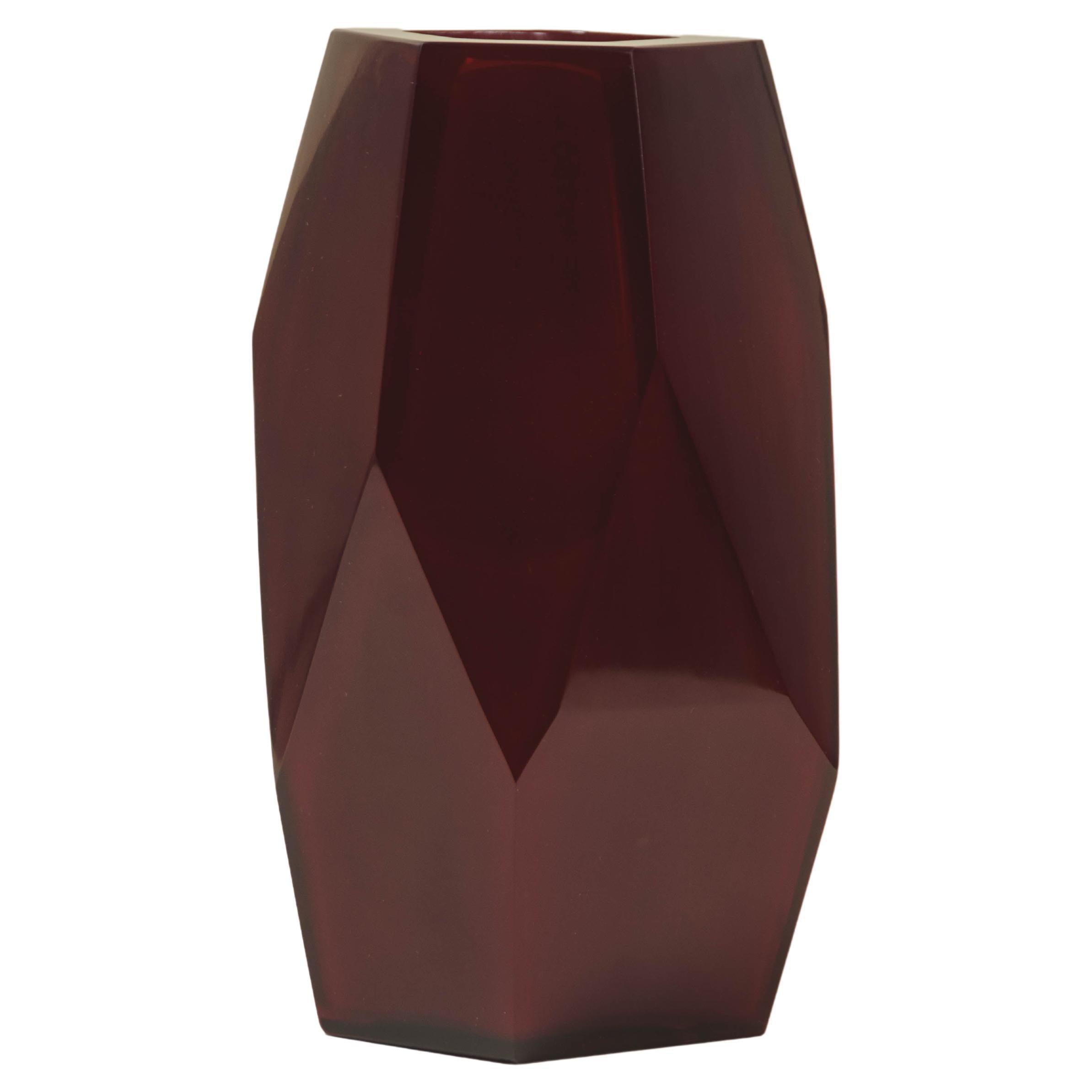 Contemporary Grand Facet Vase in Raspberry Peking Glass by Robert Kuo