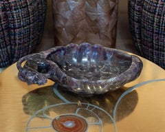 Contemporary Grand Scale Carved Purple Amethyst Bowl with Ram's Head