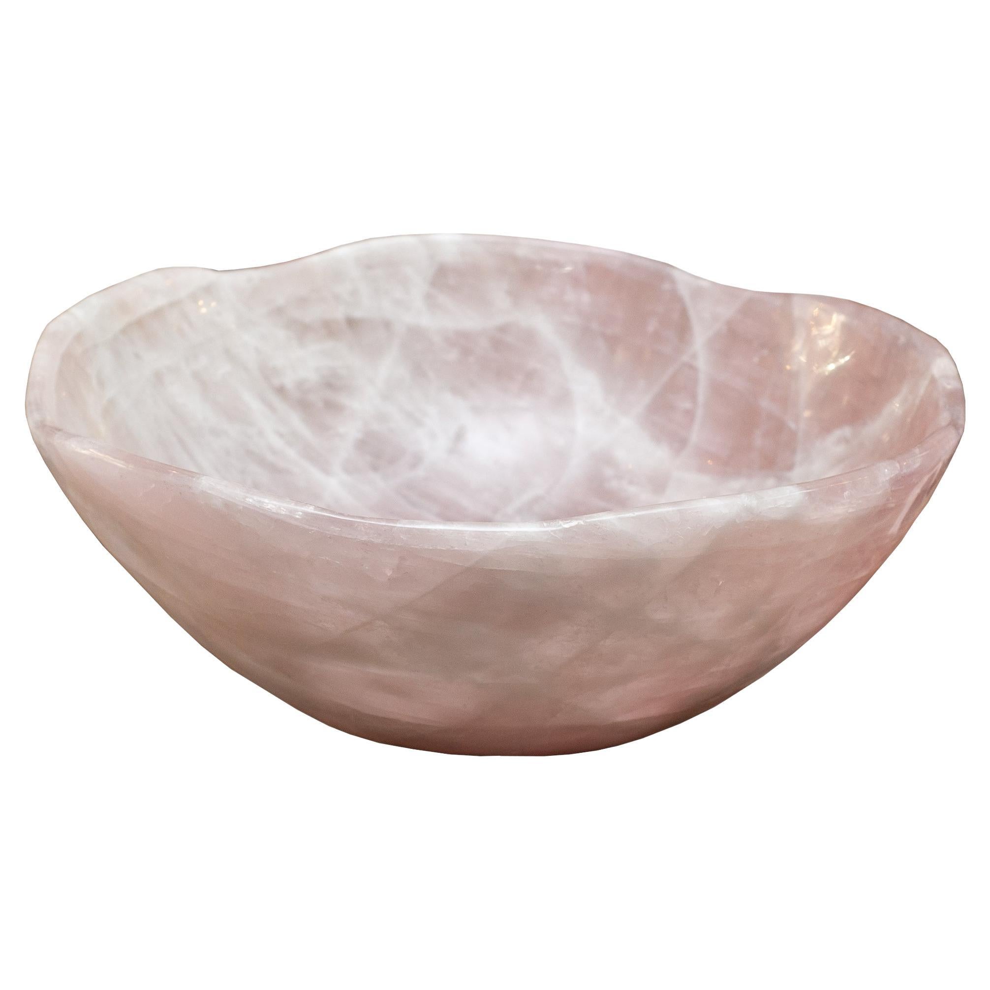 Contemporary Thick Rose Quartz Crystal Bowl For Sale at 1stDibs