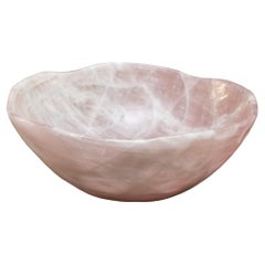Contemporary Grand Scale Carved Rose Quartz Crystal Bowl