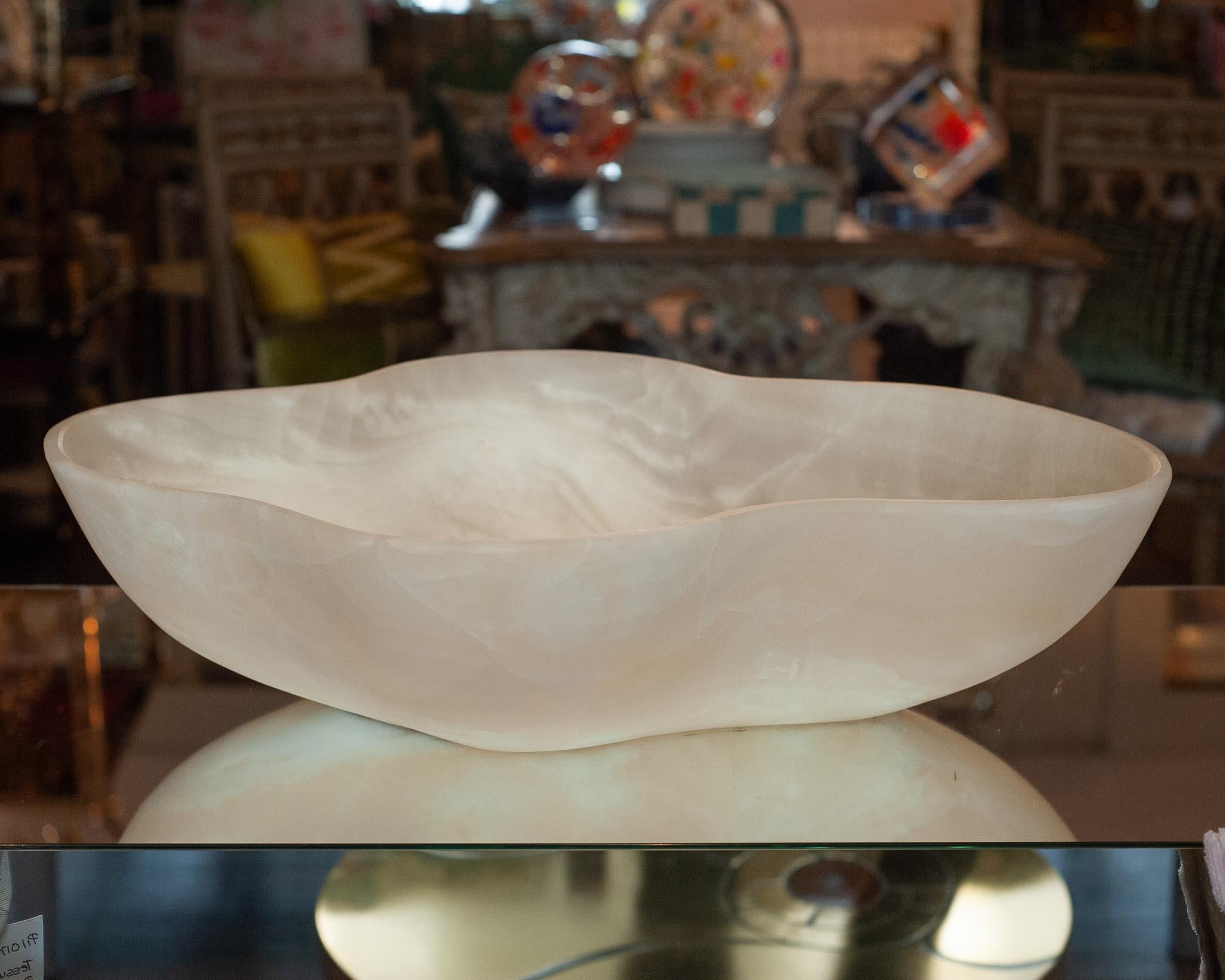 American Contemporary Grand Scale Hand Carved Onyx Bowl with Honed Finish For Sale