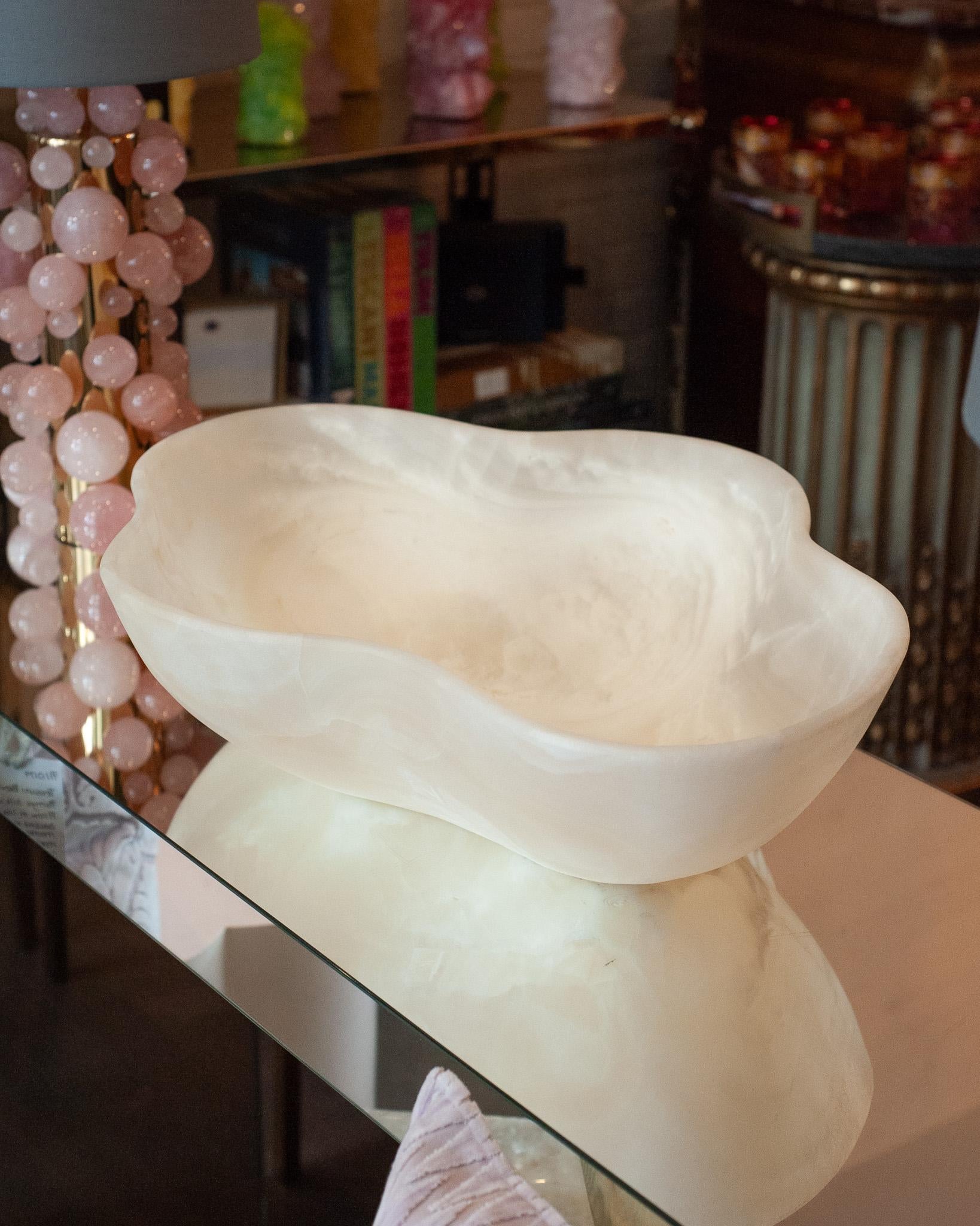 Hand-Carved Contemporary Grand Scale Hand Carved Onyx Bowl with Honed Finish For Sale
