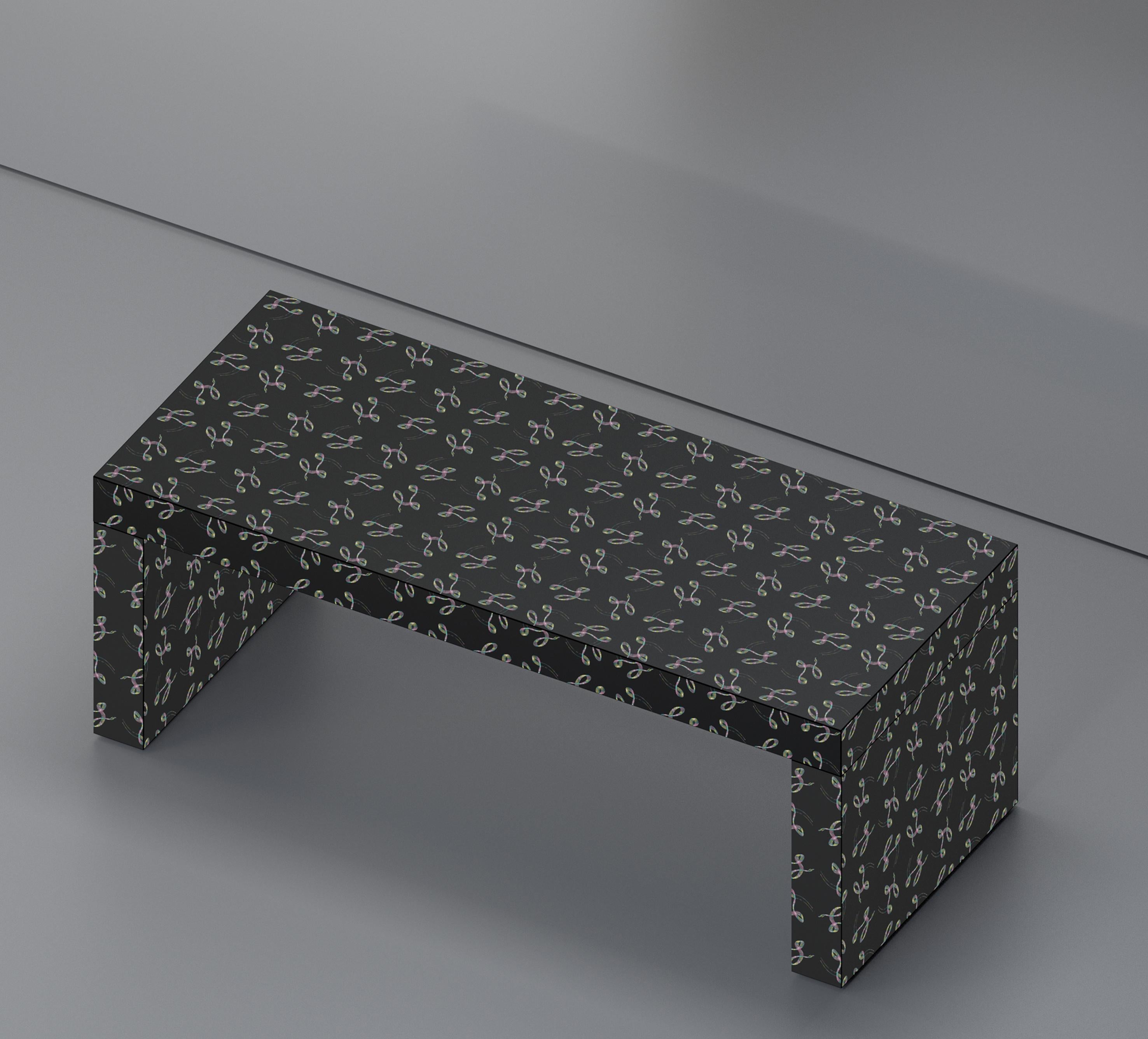 Other Contemporary Graphic Bench/Coffee Table Gaby Black Elle by Chapel Petrassi For Sale