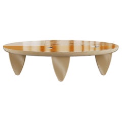 Contemporary Oval Center Coffee Table Abstract Graphic Face Wood Marquetry Beige