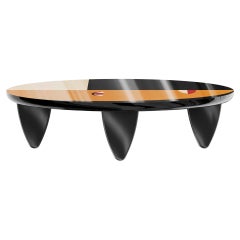 Contemporary Oval Center Coffee Table Cubist Graphic Face Wood Marquetry Black