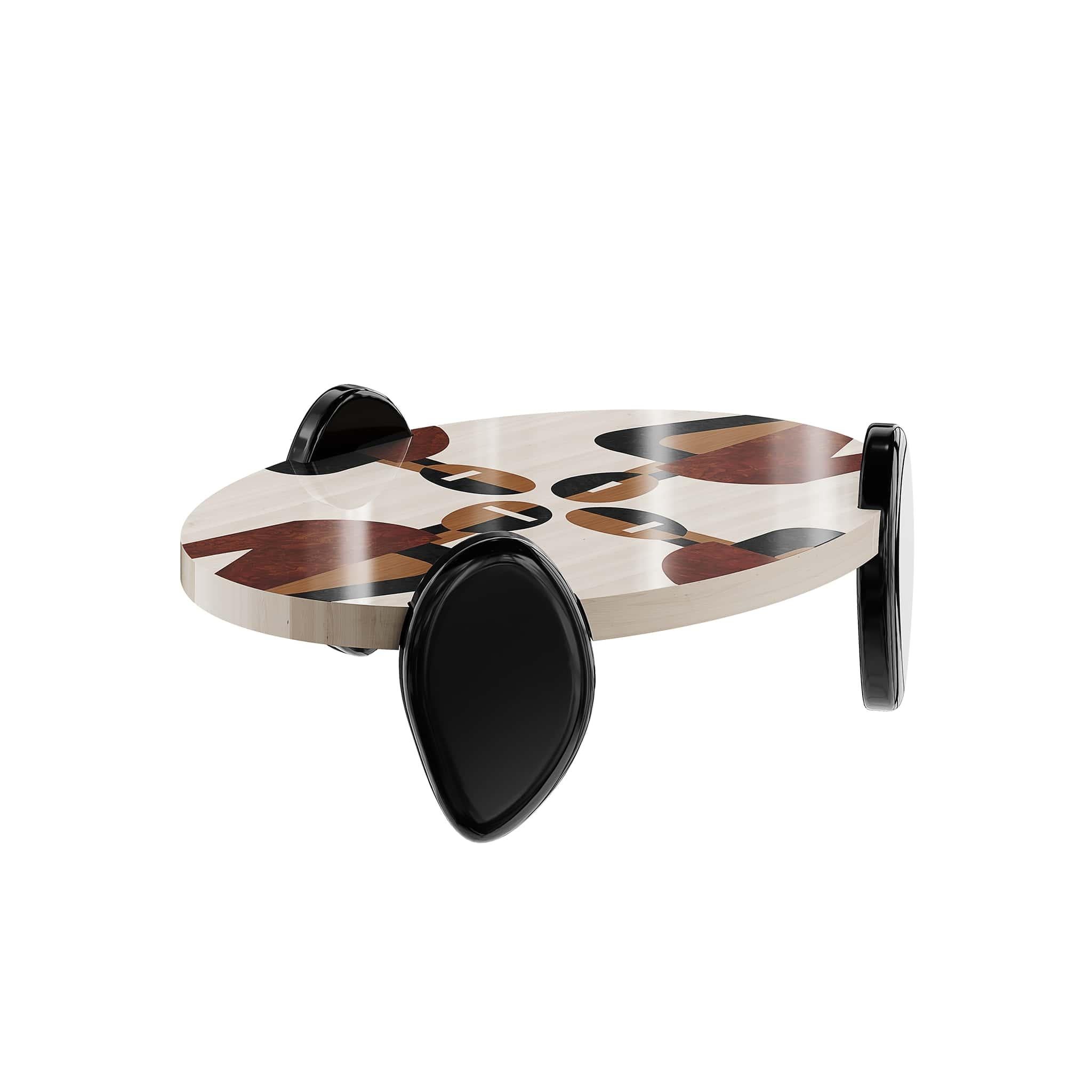 Portuguese Mid-Century Modern Oval Center Coffee Table Graphic Figures Wood Marquetry For Sale