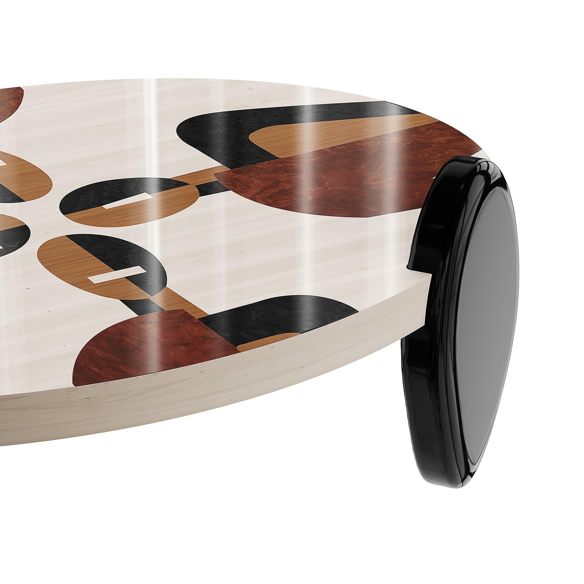 Mid-Century Modern Oval Center Coffee Table Graphic Figures Wood Marquetry In New Condition For Sale In Porto, PT