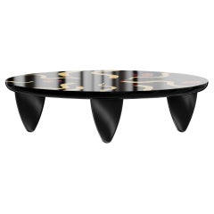 Contemporary Organic Miro Inspo Oval Center Coffee Table Wood Marquetry Black 