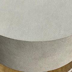 Contemporary Grass Cloth Brass Band Drum Side Table