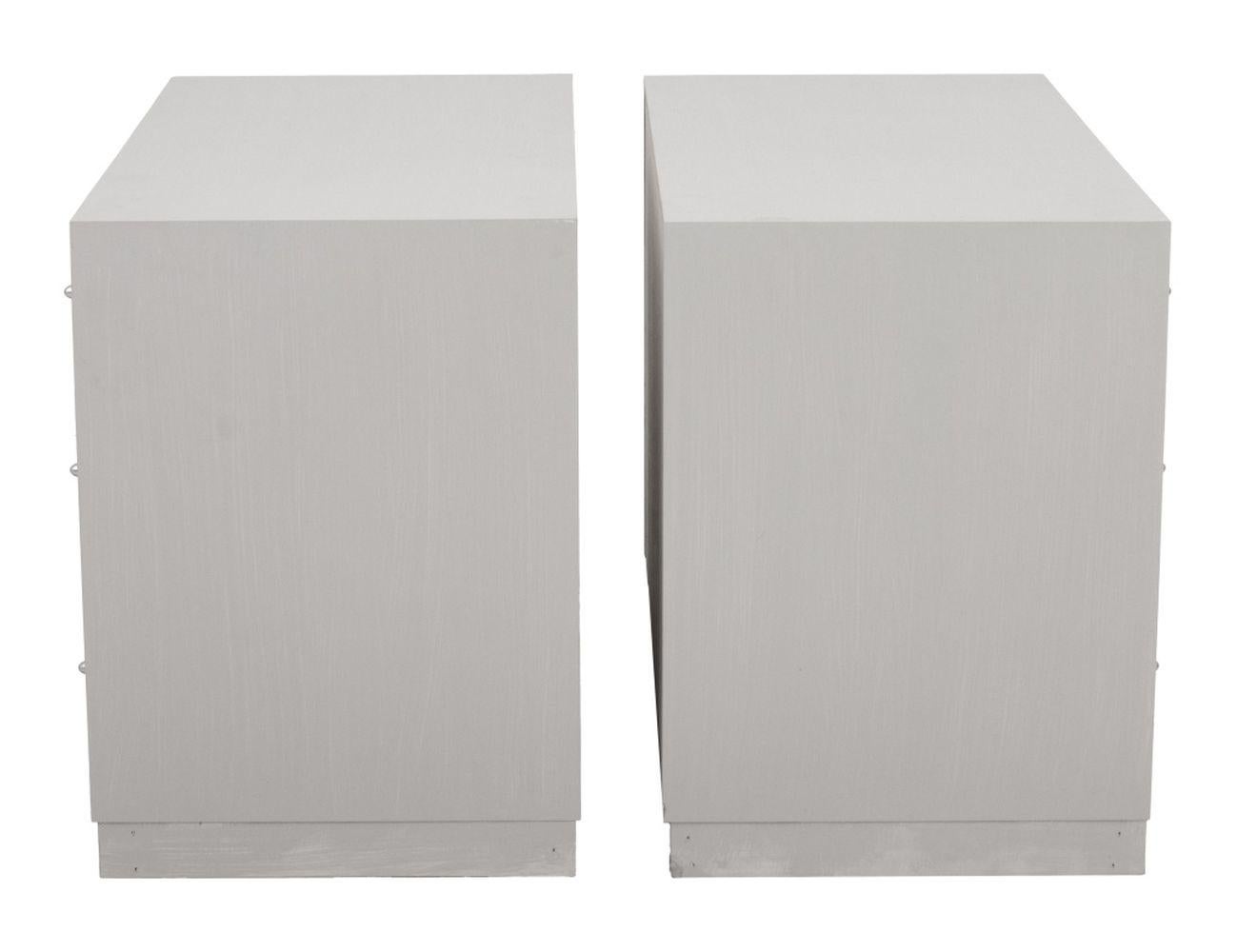 Minimalist Contemporary Gray 3-Drawer Nightstands, Pair For Sale