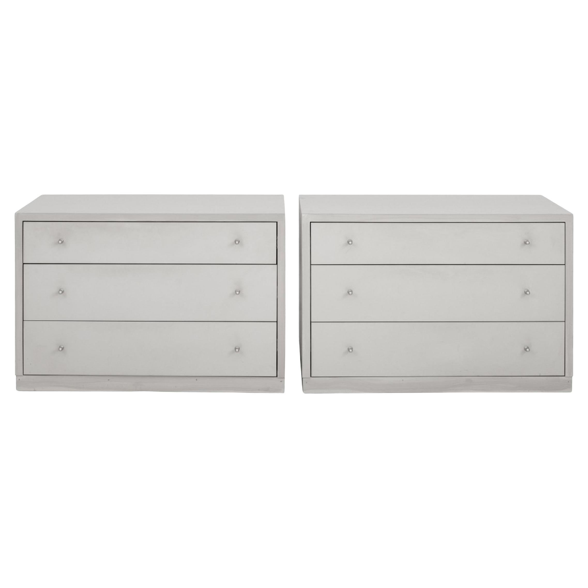 Contemporary Gray 3-Drawer Nightstands, Pair