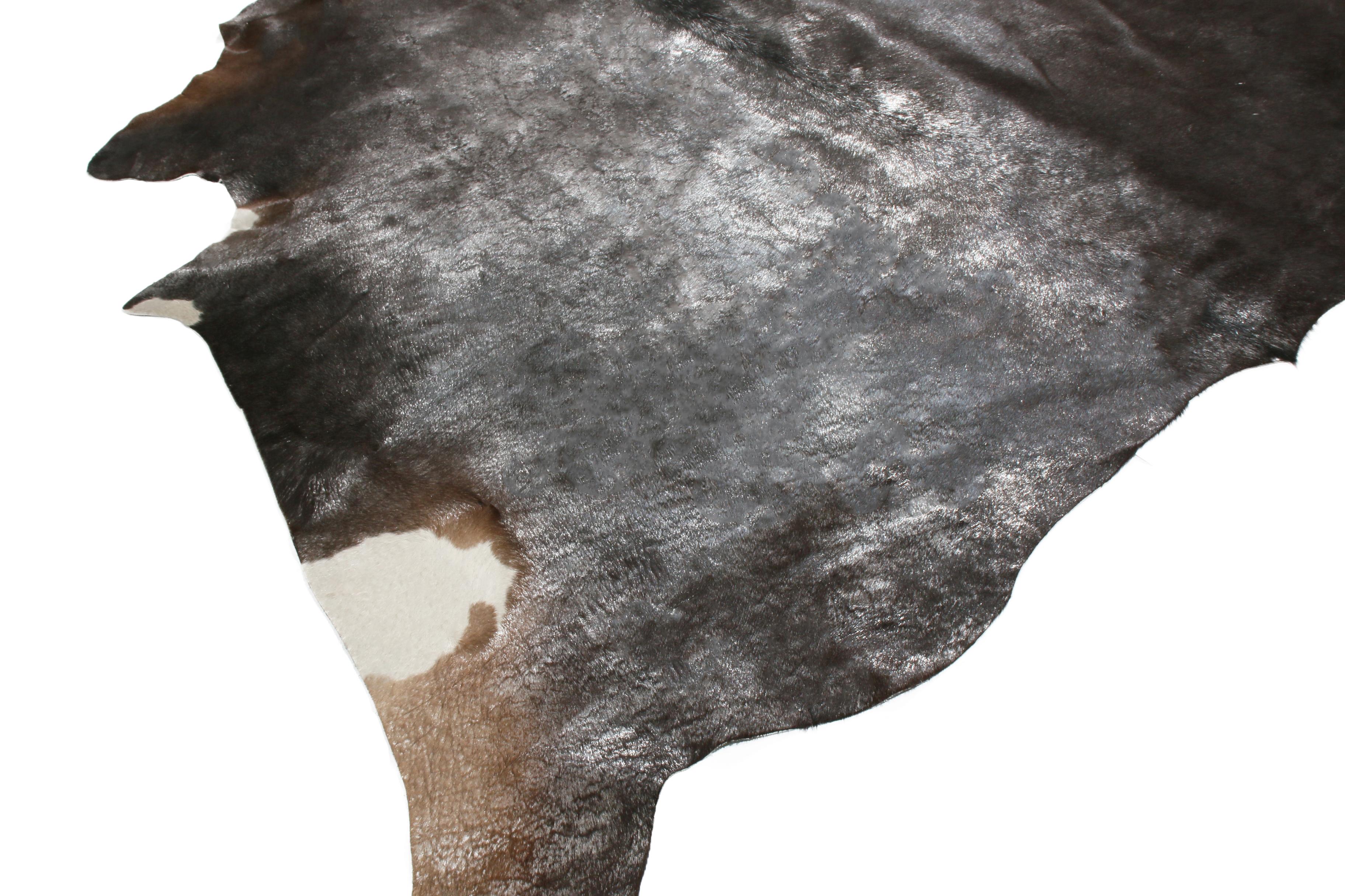Contemporary Gray and Black Large Leather Cowhide Rug In New Condition In Long Island City, NY