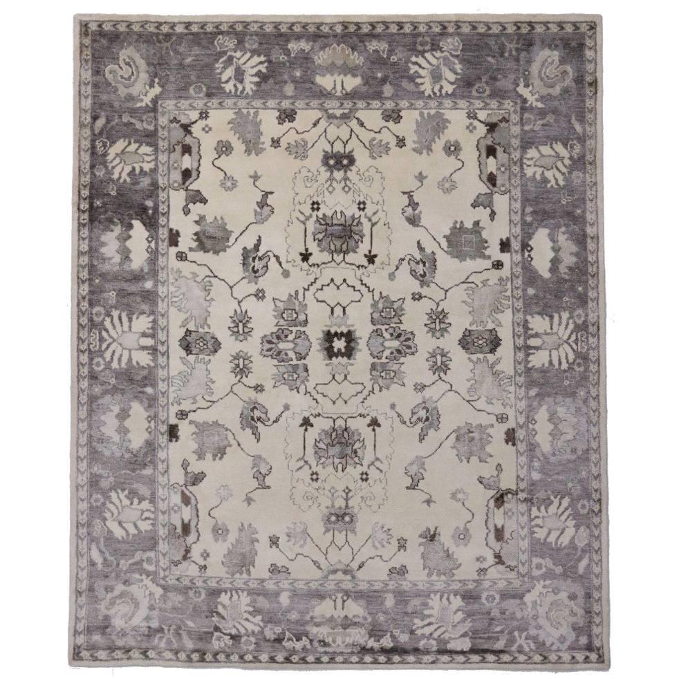 Contemporary Gray and Creamy Oushak Style Rug with Modern Bauhaus Style