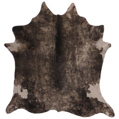 Contemporary Gray and White Large Leather Cowhide Rug