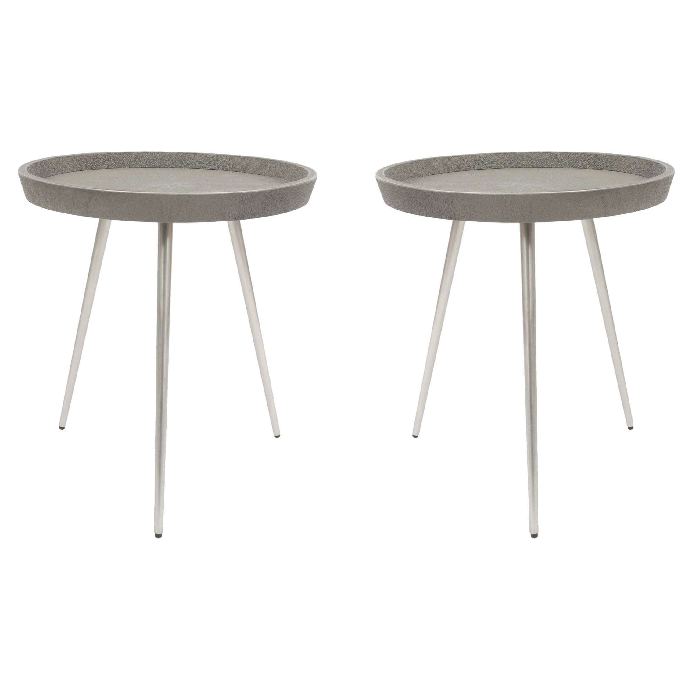 Contemporary Gray Faux Shagreen End Tables For Sale